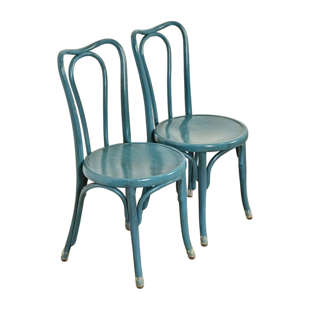 Jacob & Josef Kohn Antique Austrian Teal Lacquered Bentwood Bistro Chairs, Pair