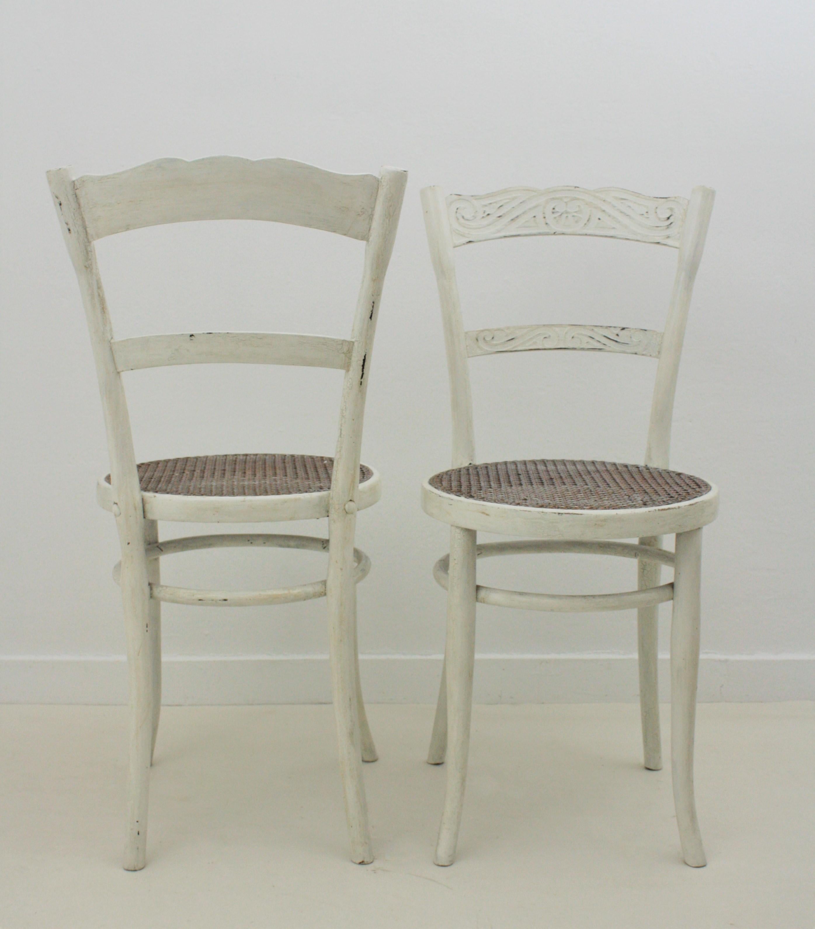 Austrian Jacob & Josef Kohn Vienna Secession Patinated Chairs with Wicker Seats, Pair For Sale