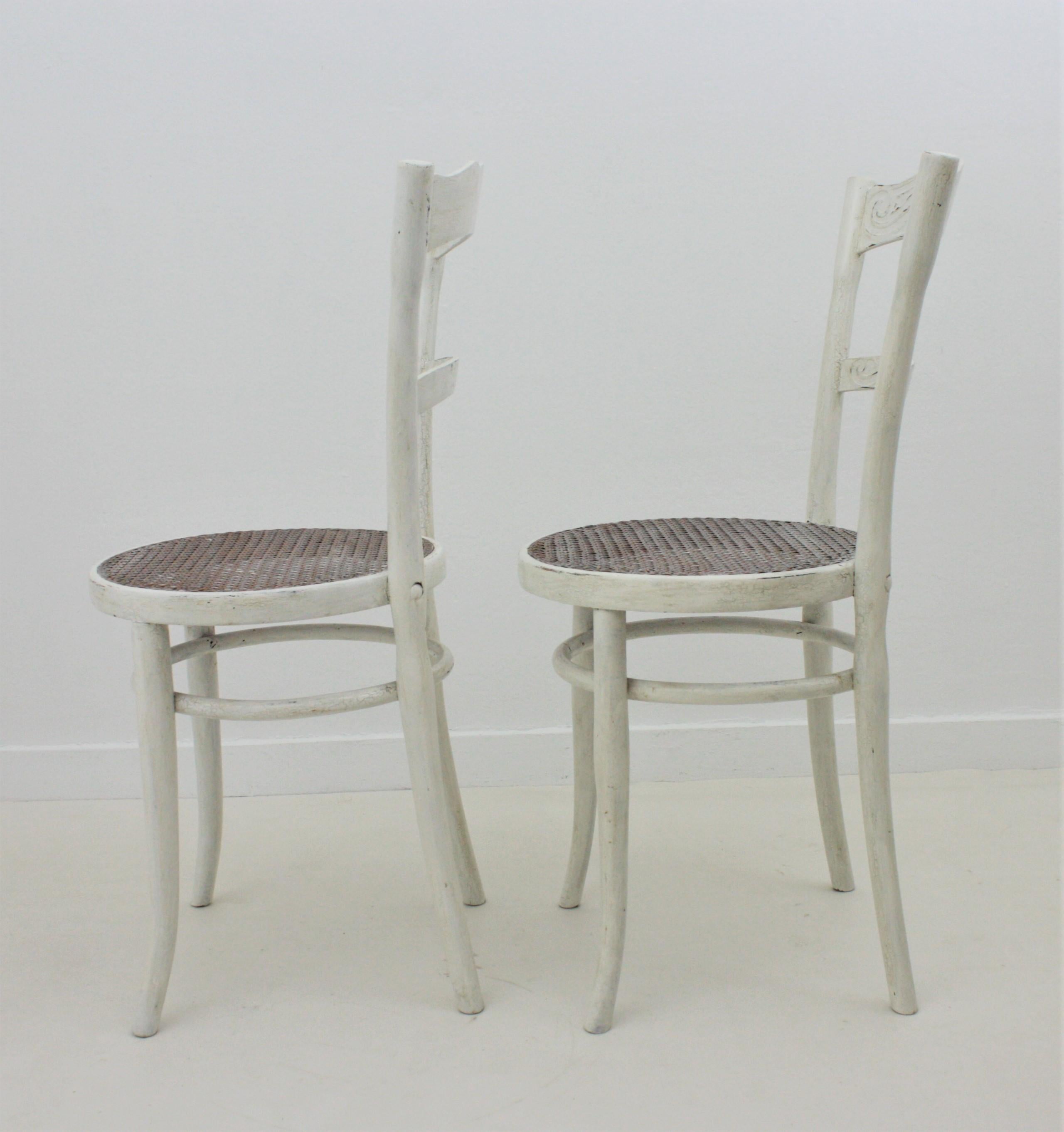 Jacob & Josef Kohn Vienna Secession Patinated Chairs with Wicker Seats, Pair For Sale 2