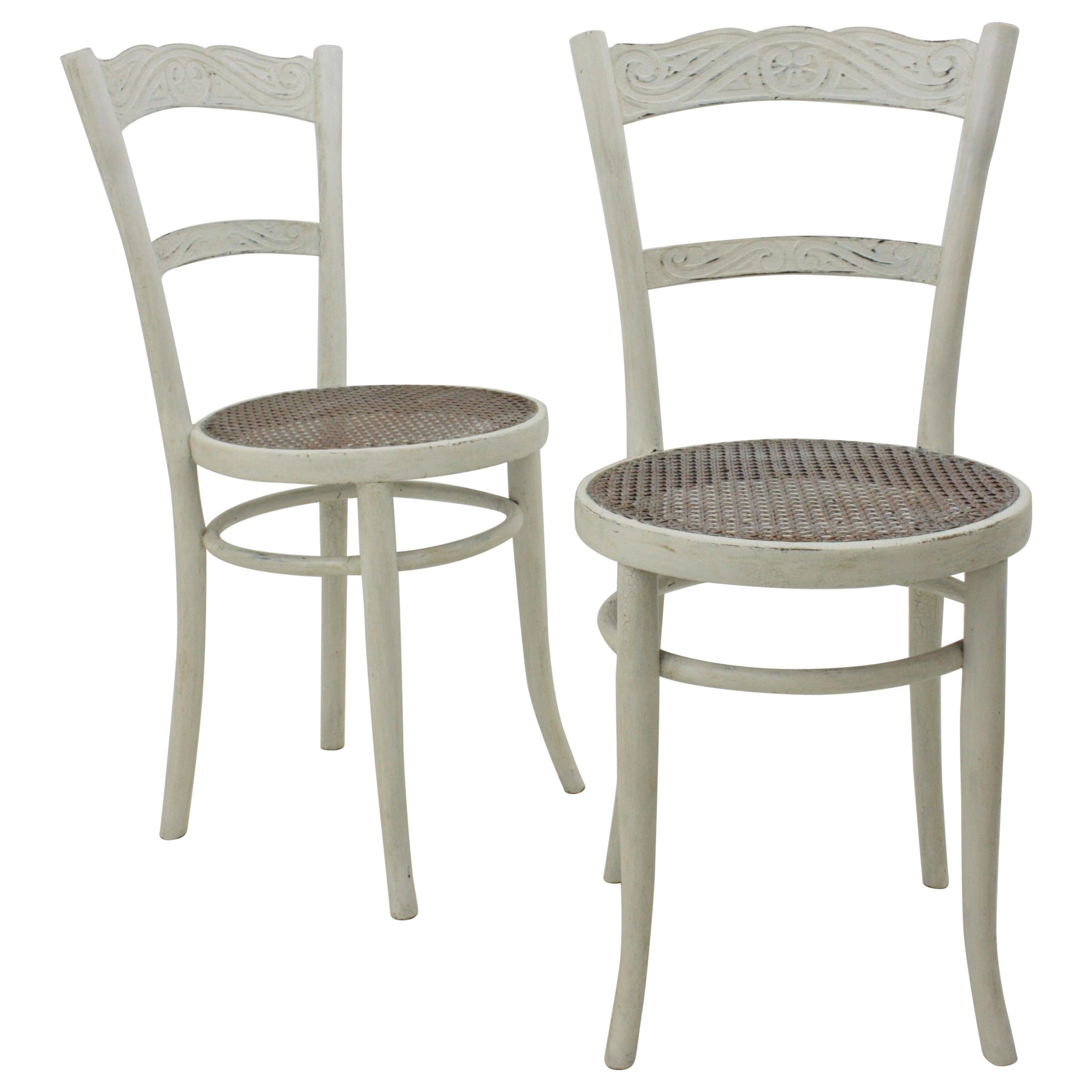 Jacob & Josef Kohn Vienna Secession Patinated Chairs with Wicker Seats, Pair For Sale