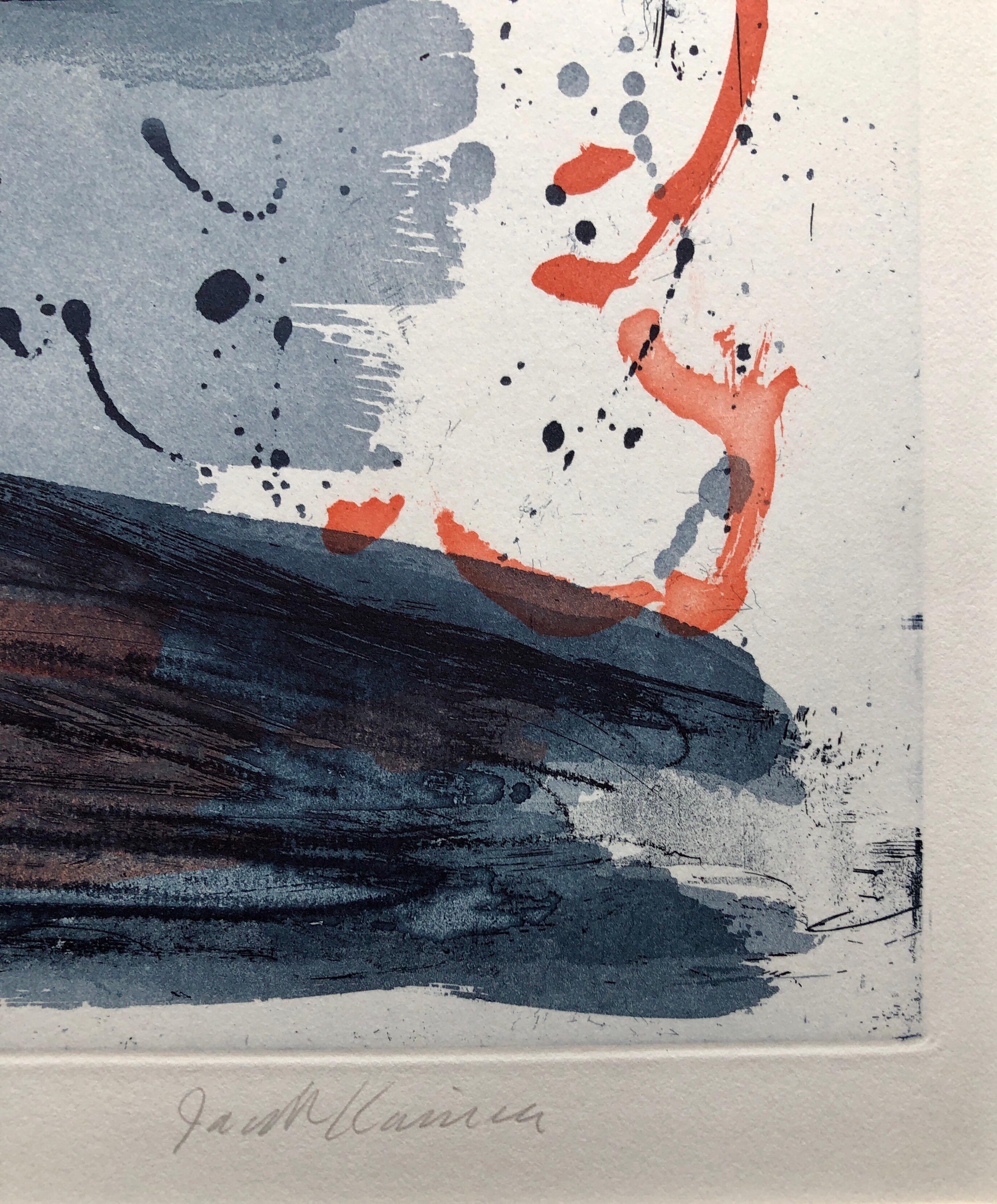 1970's American Abstract Expressionist Color Stain Aquatint Etching WPA Artist - Gray Abstract Print by Jacob Kainen