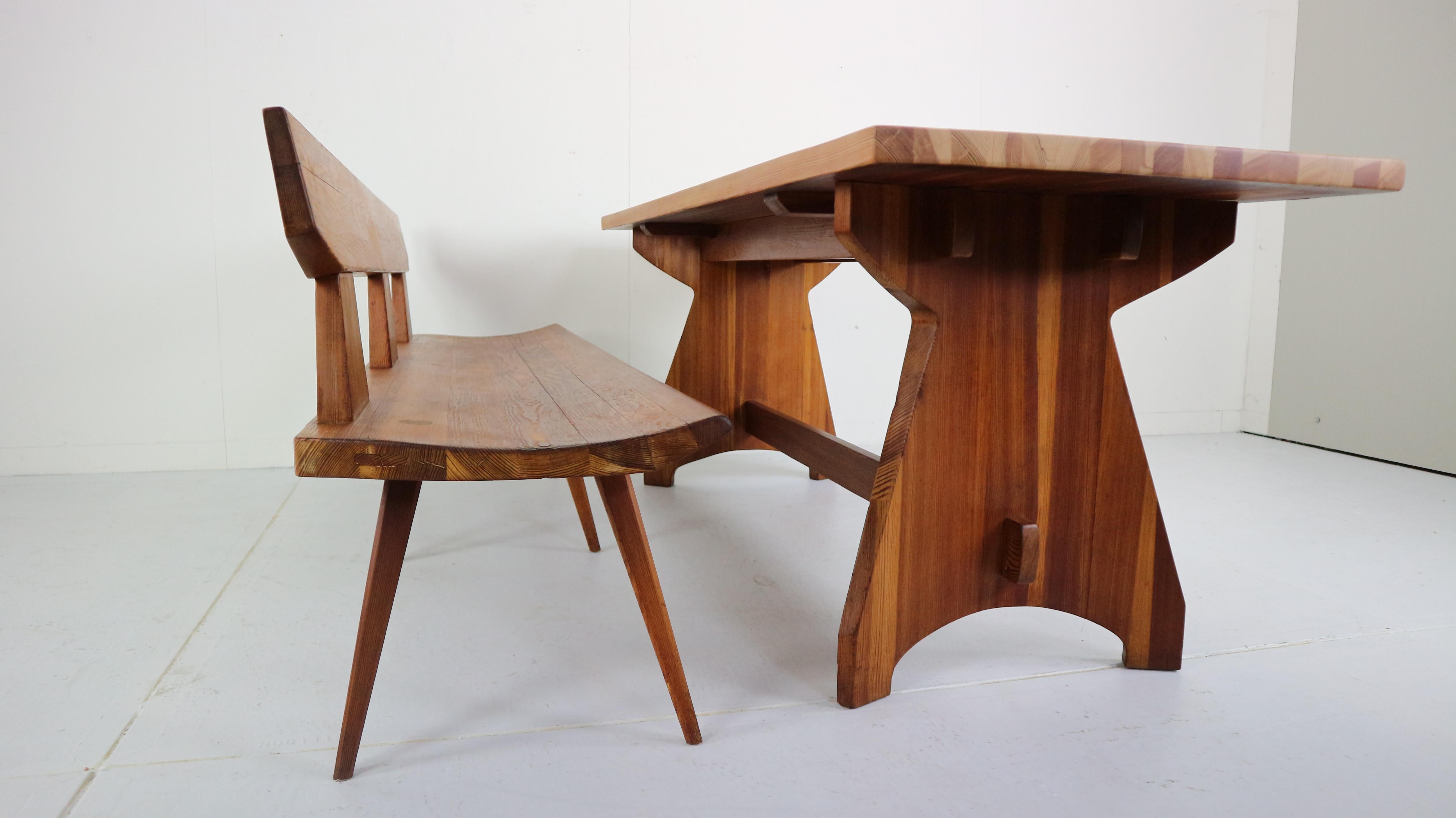Hand-Crafted Jacob Kielland Brandt Bench and table handcrafted for Christiansen, 1960s