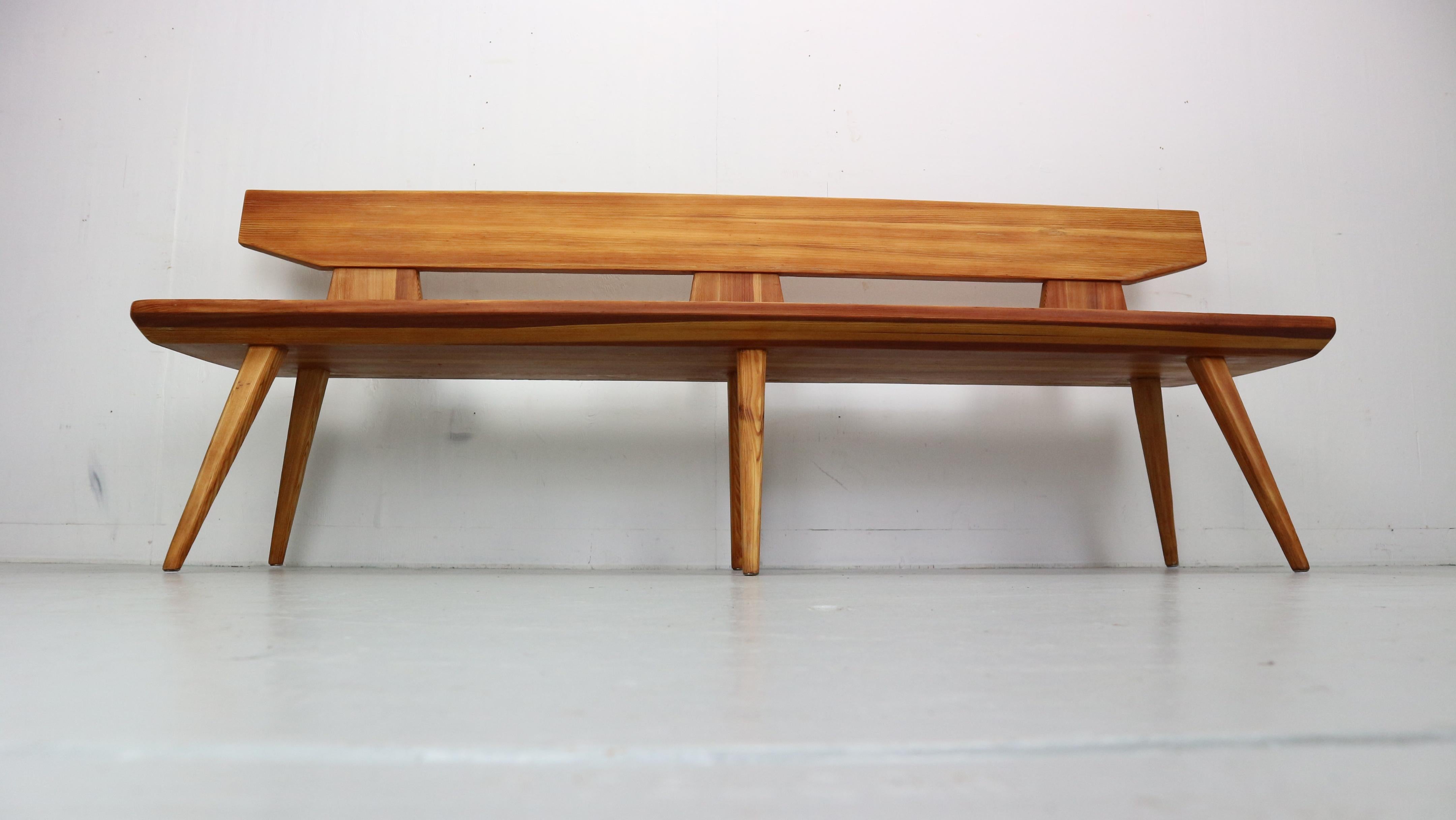 Scandinavian Modern Jacob Kielland Brandt Bench in Pine Wood for Christiansen, Handcrafted, 1960s For Sale