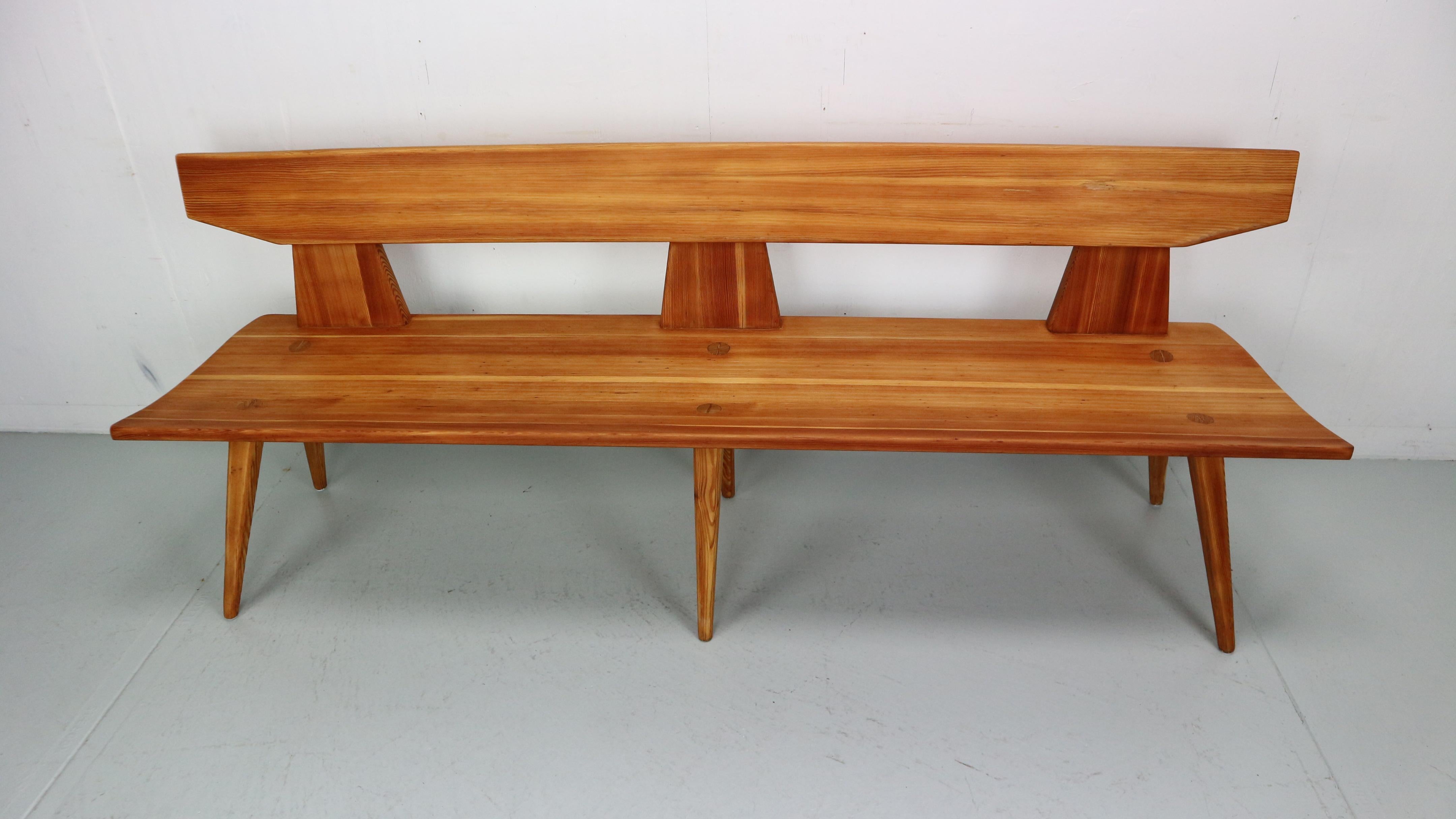 Danish Jacob Kielland Brandt Bench in Pine Wood for Christiansen, Handcrafted, 1960s For Sale
