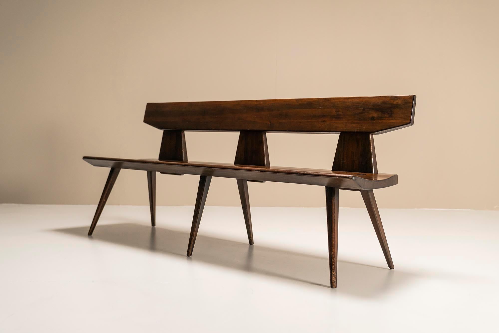 Jacob Kielland-Brandt Bench in Solid Dark Stained Pine, Denmark, 1960s In Good Condition In Hellouw, NL