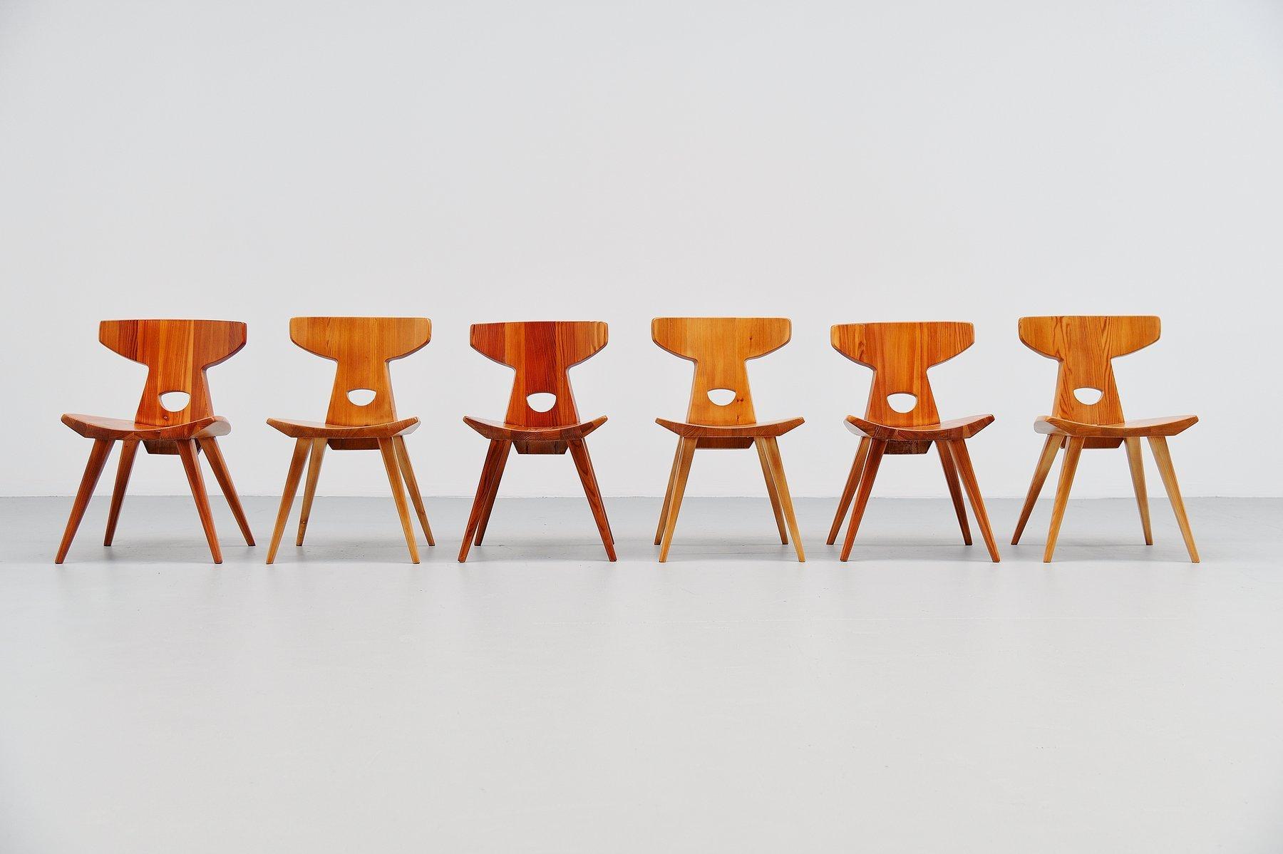 Fantastic set of 6 chairs designed by Jacob Kielland-Brandt for I. Christiansen, Denmark, 1960. The designer won the Cabinetmaker Guild price in Denmark, 1960. Super handcrafted chairs in solid pine wood. Amazing shaped and superbly finished. Have a