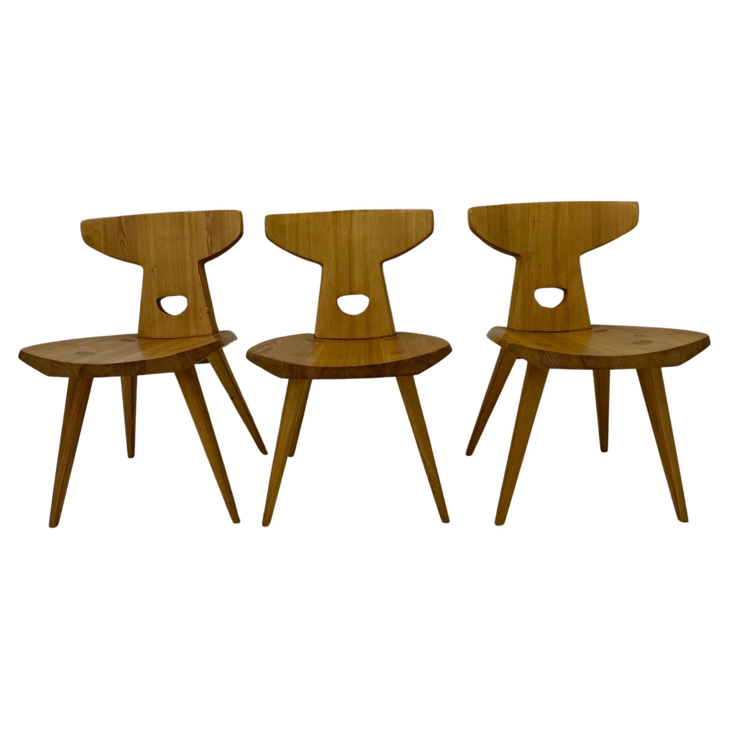 Jacob Kielland-Brandt dining chairs solid pine Denmark , 1960s