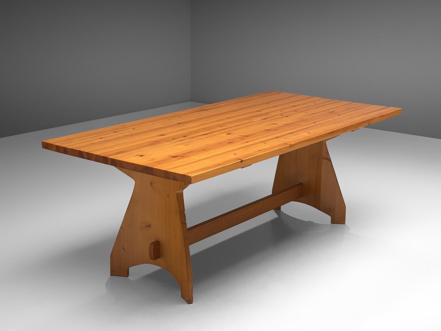 Jacob Kielland-Brandt, dining table, pine, Denmark, 1960s.

Rectangular dining table in solid pinewood. This classical kitchen table shows great craftsmanship, as seen on the wooden joints. The pinewood shows a nice warm grain, which can only be
