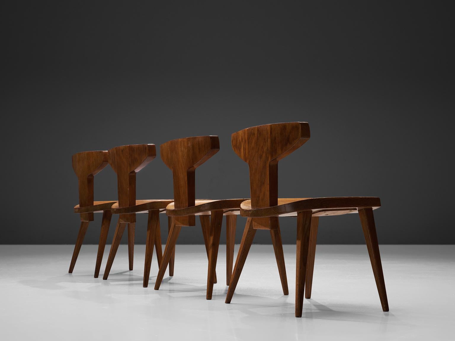 Scandinavian Modern Jacob Kielland-Brandt Patinated Dining Chairs in Solid Pine