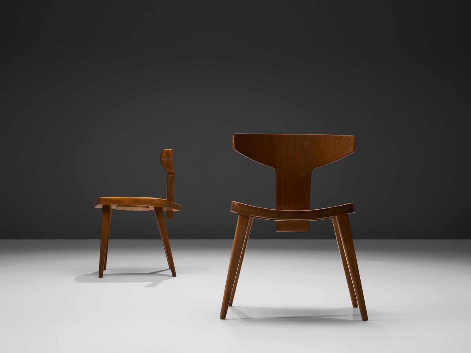 Danish Jacob Kielland-Brandt Patinated Dining Chairs in Solid Pine