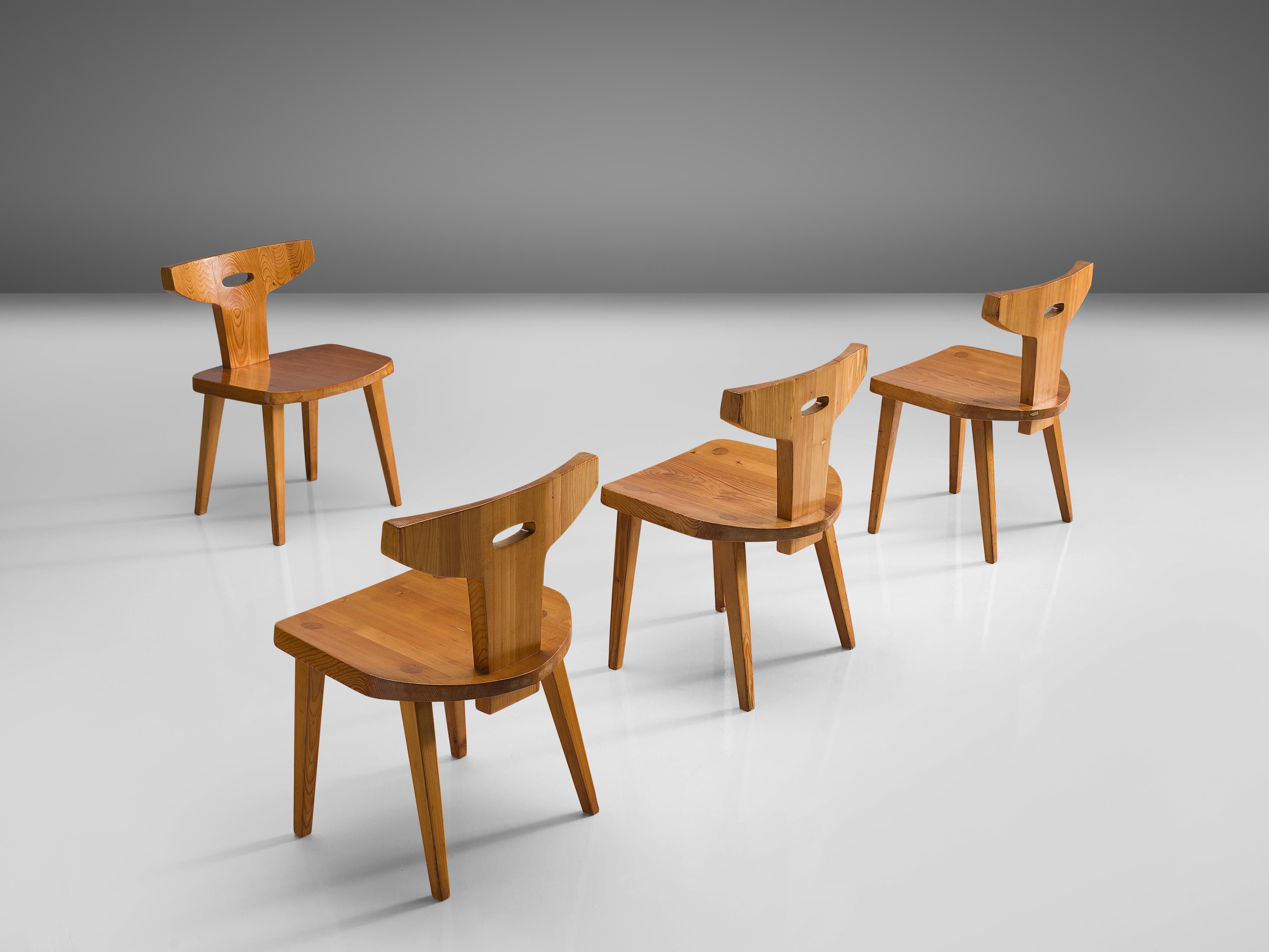 Jacob Kielland-Brandt Set of Four Dining Chairs in Solid Pine In Good Condition In Waalwijk, NL