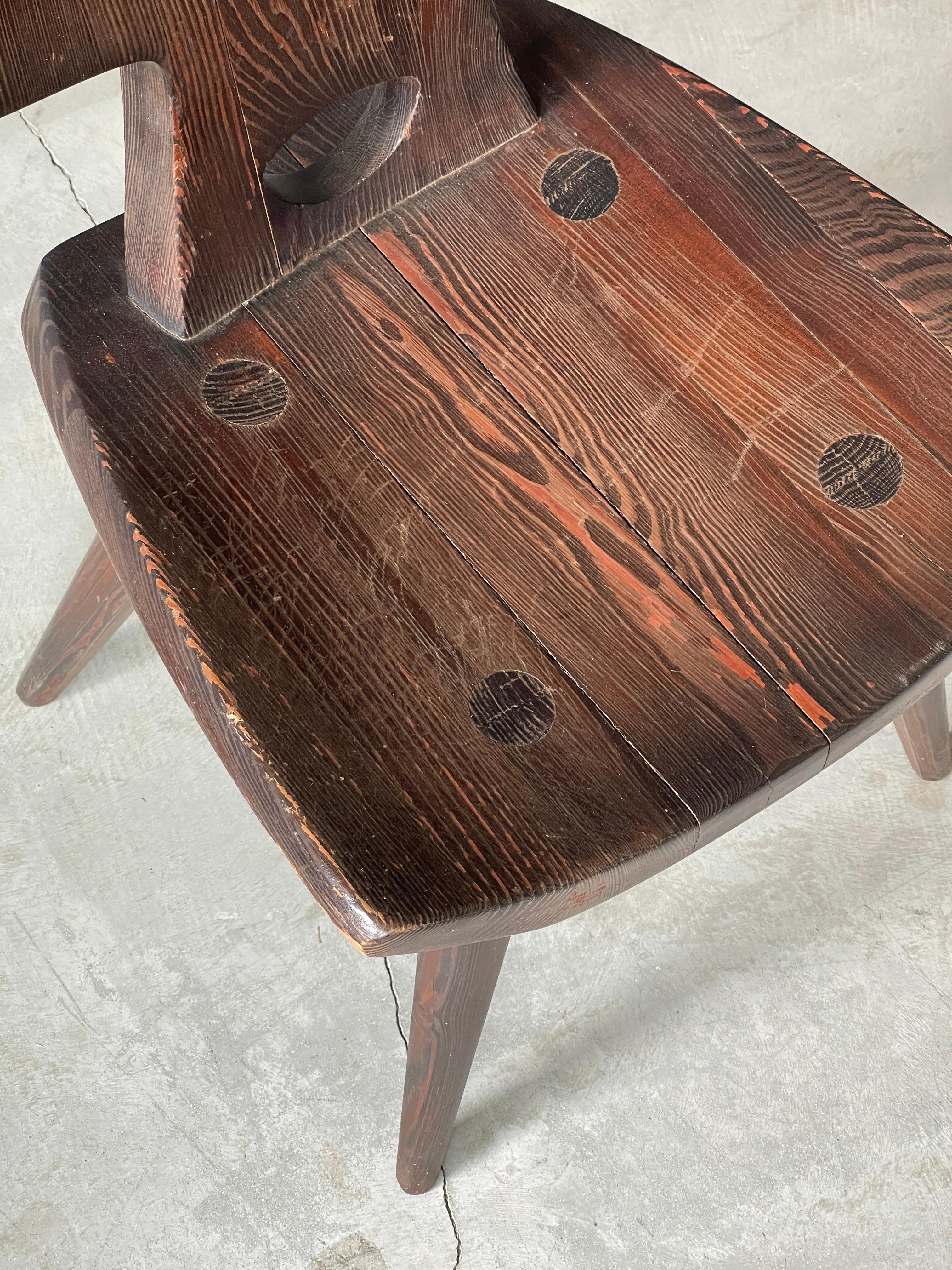 Danish Jacob Kielland-Brandt, Side Chairs, Solid Dark-Stained Pine, Denmark, 1960s