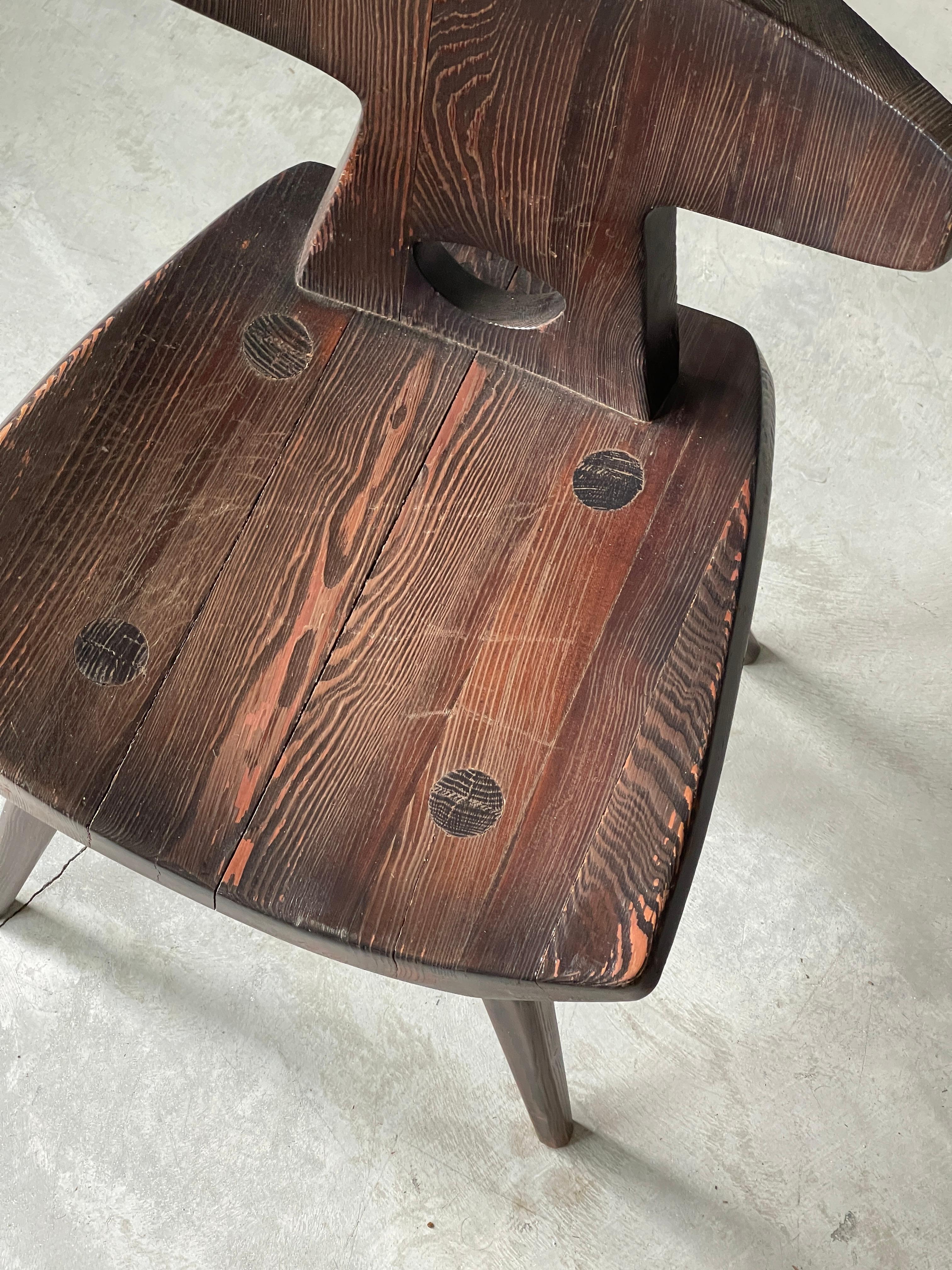Jacob Kielland-Brandt, Side Chairs, Solid Dark-Stained Pine, Denmark, 1960s In Fair Condition In High Point, NC