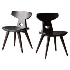 Jacob Kielland-Brandt, Side Chairs, Solid Dark-Stained Pine, Denmark, 1960s