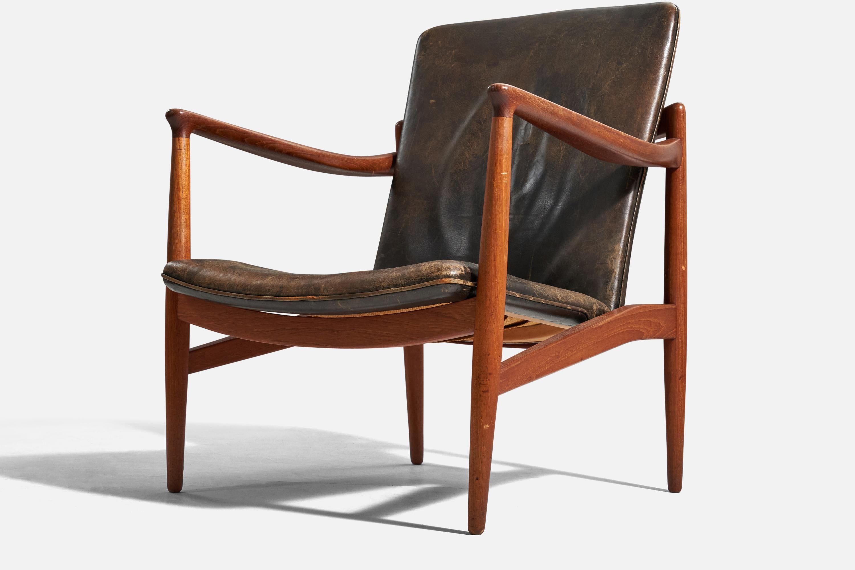 Scandinavian Modern Jacob Kjaer, Adjustable Lounge Chair, Teak, Leather, Denmark, 1945 For Sale