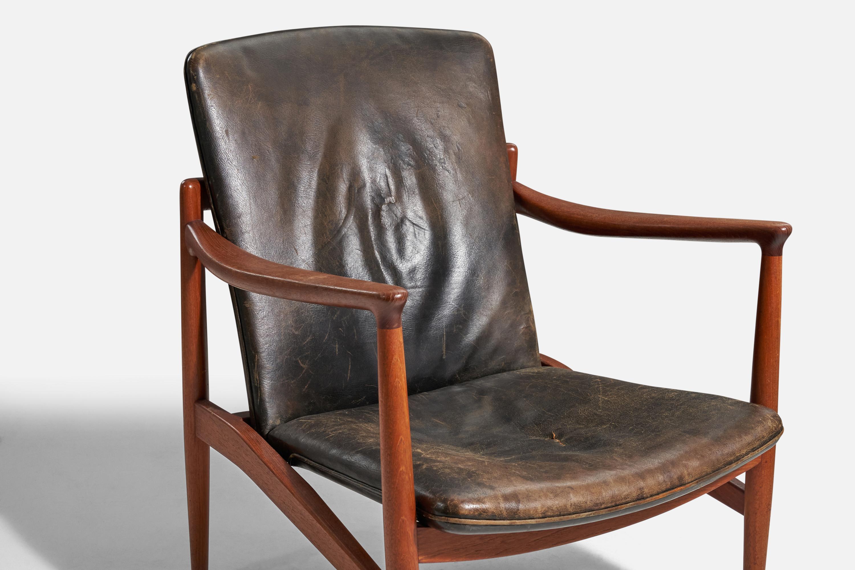 Danish Jacob Kjaer, Adjustable Lounge Chair, Teak, Leather, Denmark, 1945 For Sale