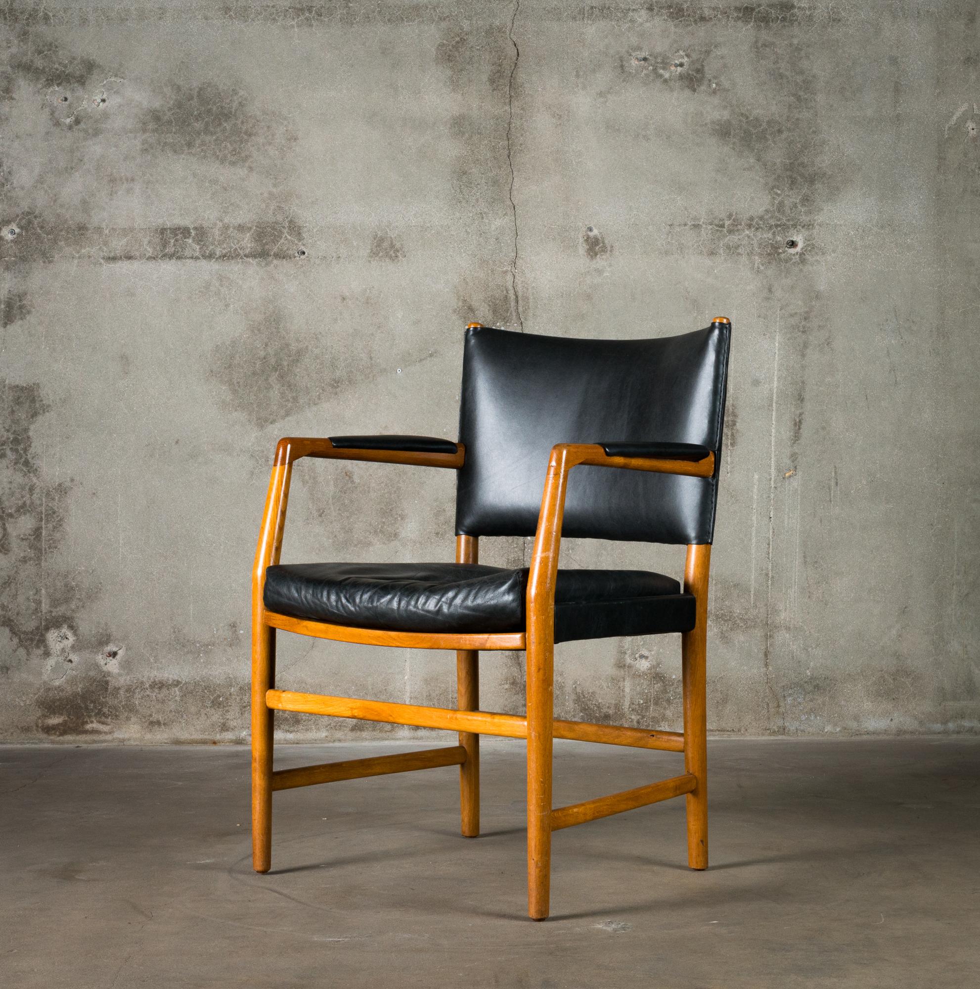 One armchair in teak and leather by Jacob Kjaer.