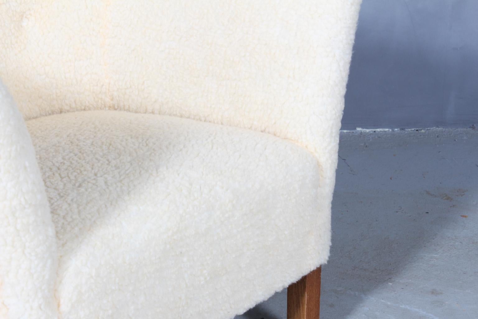 Danish Jacob Kjær Lounge Chair in Artifical Sheepskin