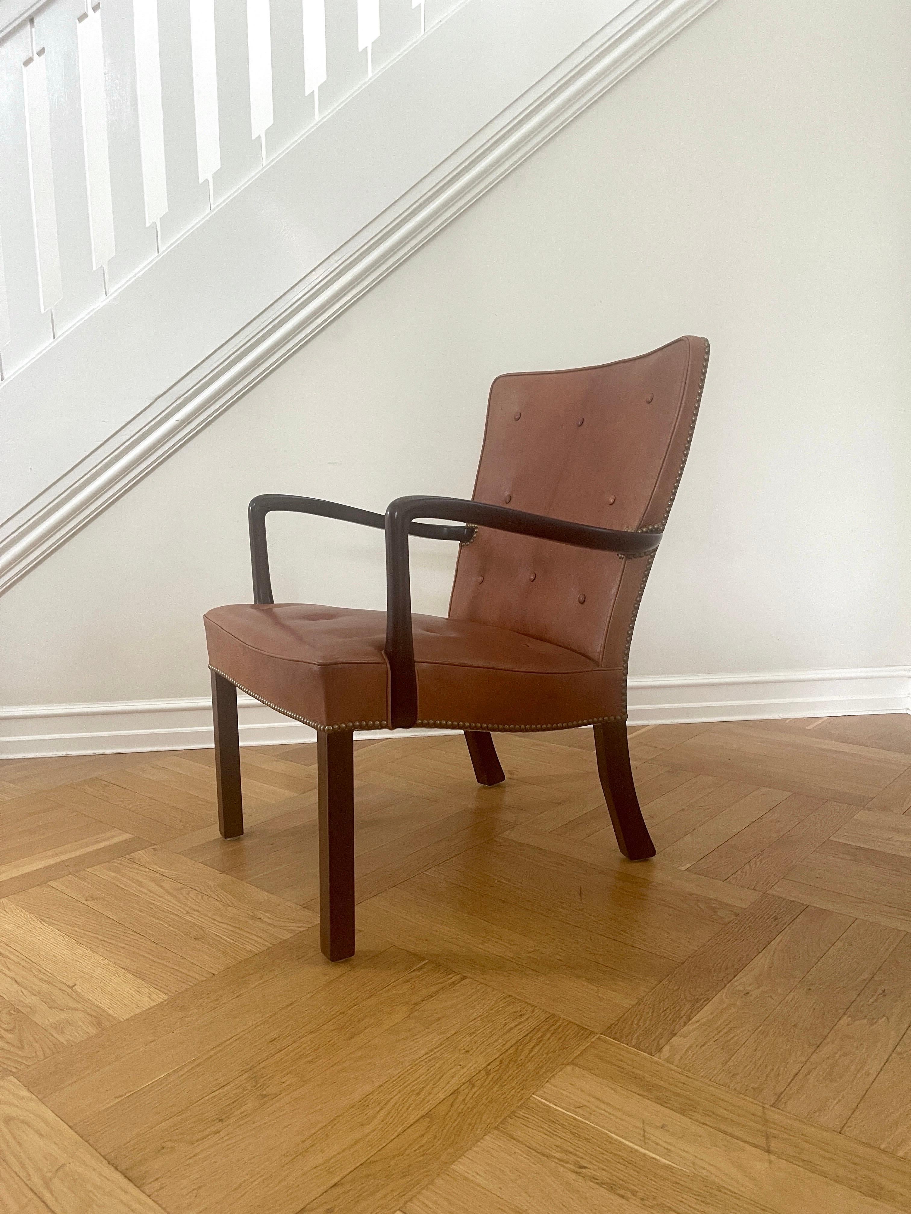 Jacob Kjær Lounge Chair Mahogany and Niger Leather, Scandinavian Modern In Good Condition In Copenhagen, DK