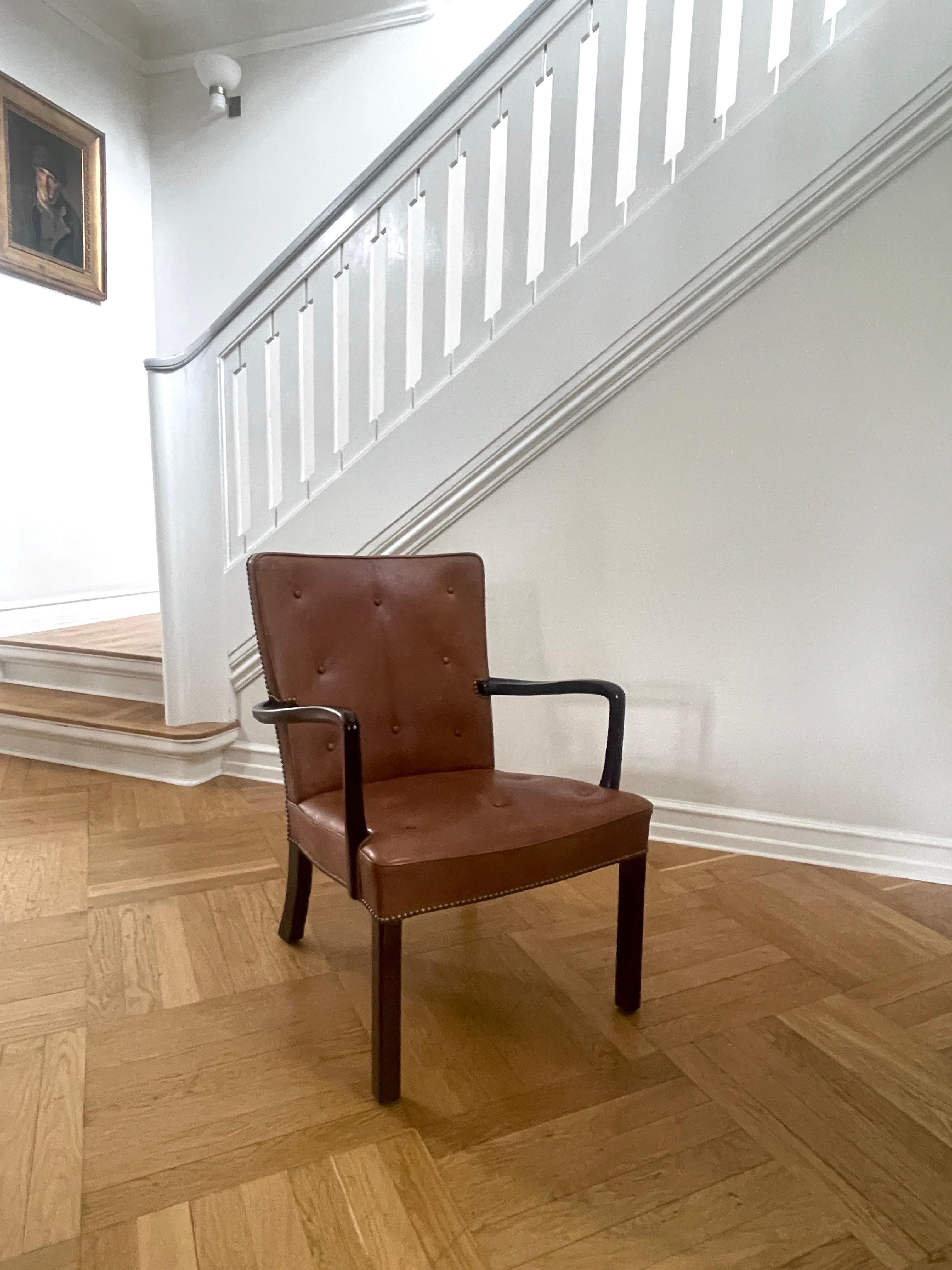 20th Century Jacob Kjær Lounge Chair Mahogany and Niger Leather, Scandinavian Modern