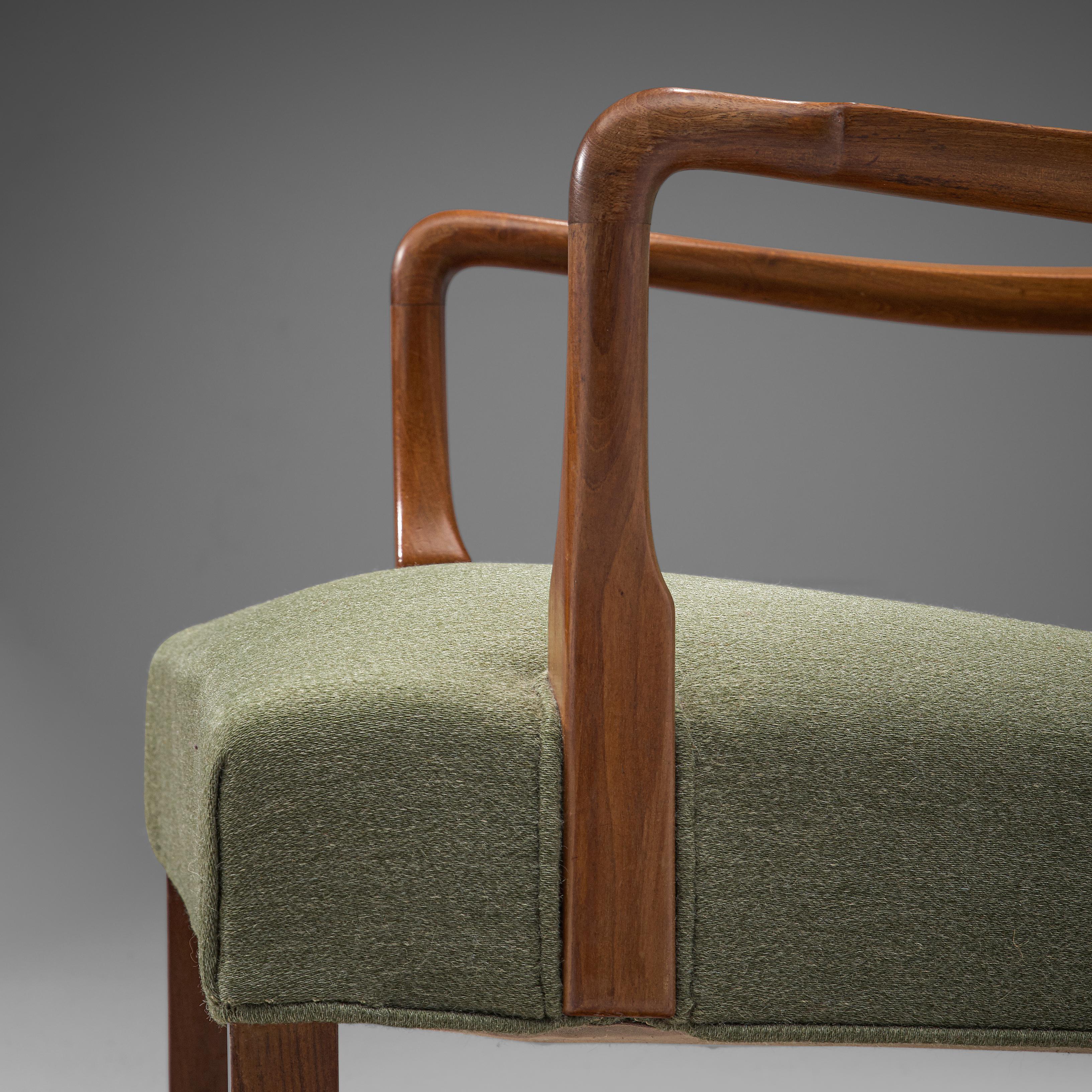 Scandinavian Modern Jacob Kjær Pair of Lounge Chairs in Mahogany and Green Bouclë Upholstery
