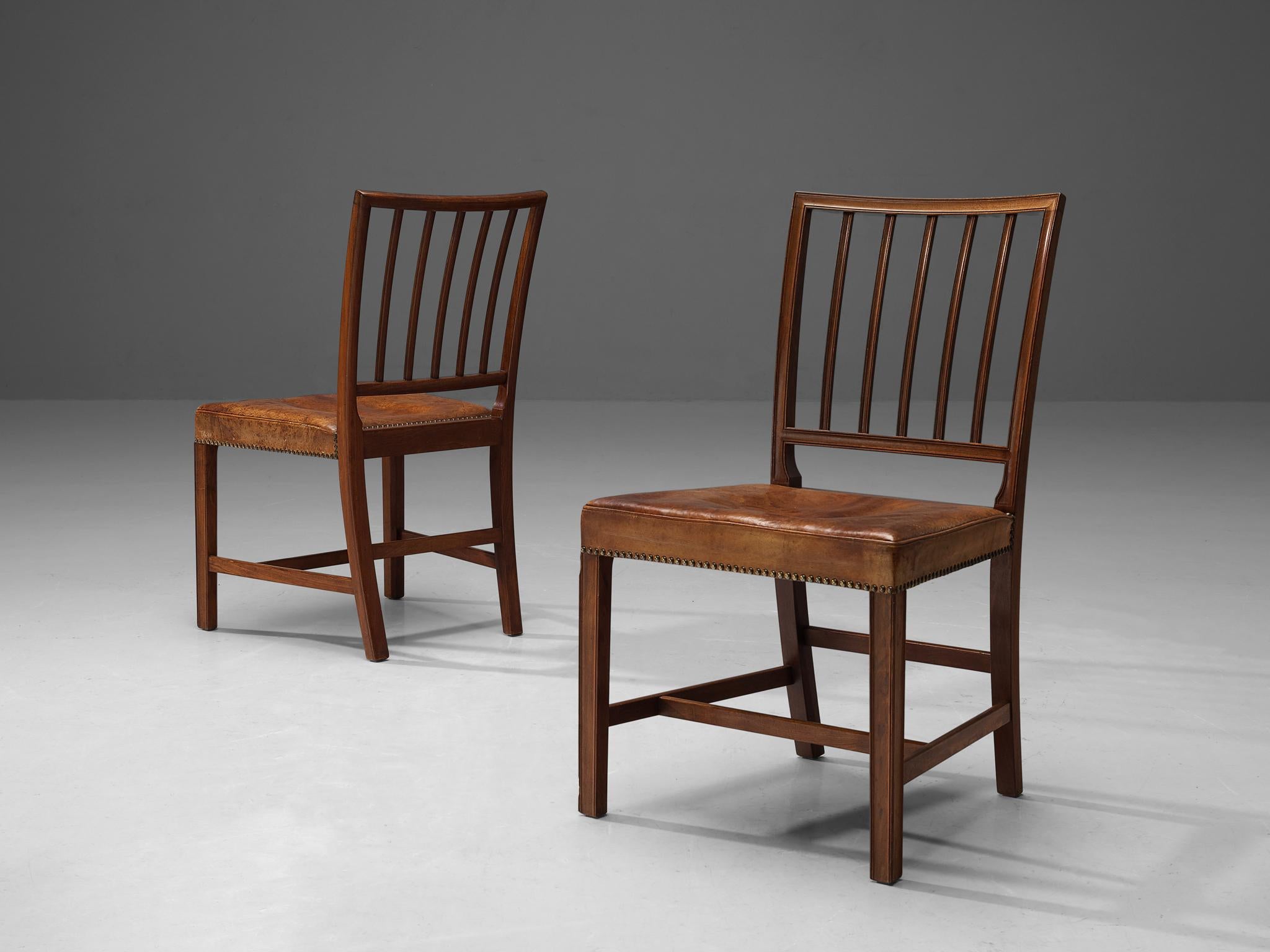 Scandinavian Modern Jacob Kjaer Rare Set of Six Dining Chairs in Mahogany and Niger Leather