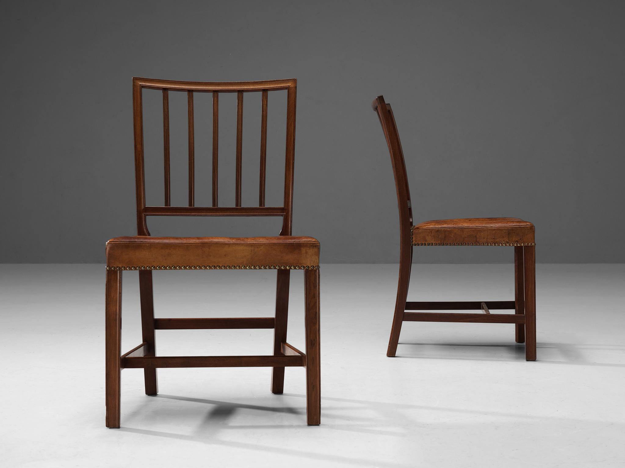 Mid-20th Century Jacob Kjaer Rare Set of Six Dining Chairs in Mahogany and Niger Leather