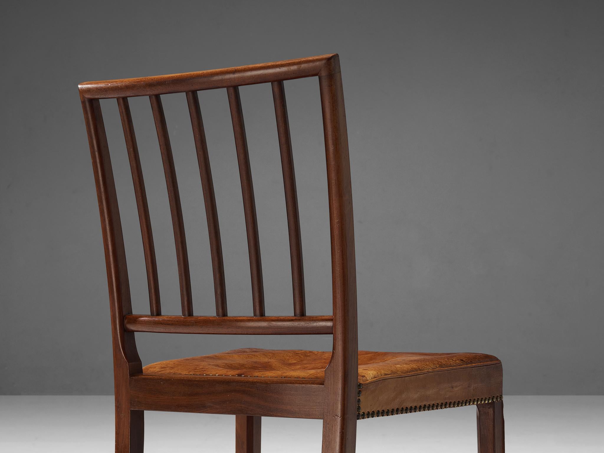 Mid-20th Century Jacob Kjaer Rare Set of Six Dining Chairs in Mahogany and Niger Leather  For Sale