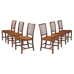 Vintage Jacob Kjaer Rare Set of Six Dining Chairs in Mahogany and Niger Leather 