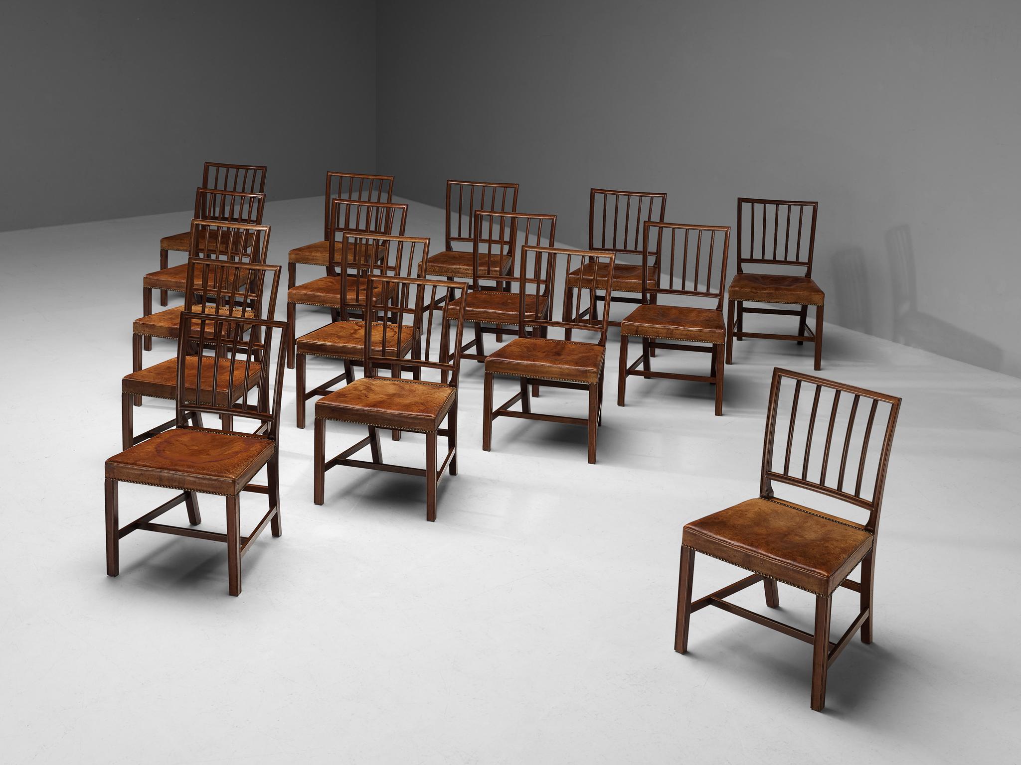 Jacob Kjaer Rare Set of Ten Dining Chairs in Mahogany and Niger Leather For Sale 1
