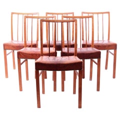 Jacob Kjaer set of 6 dining chairs Oak and original Niger leather, 1930's