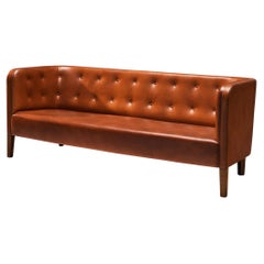 Used Jacob Kjaer Sofa in Patinated Reddish Brown Leather and Mahogany