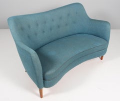 Jacob Kjær. Two seat sofa with blue wool fabric, 1940s