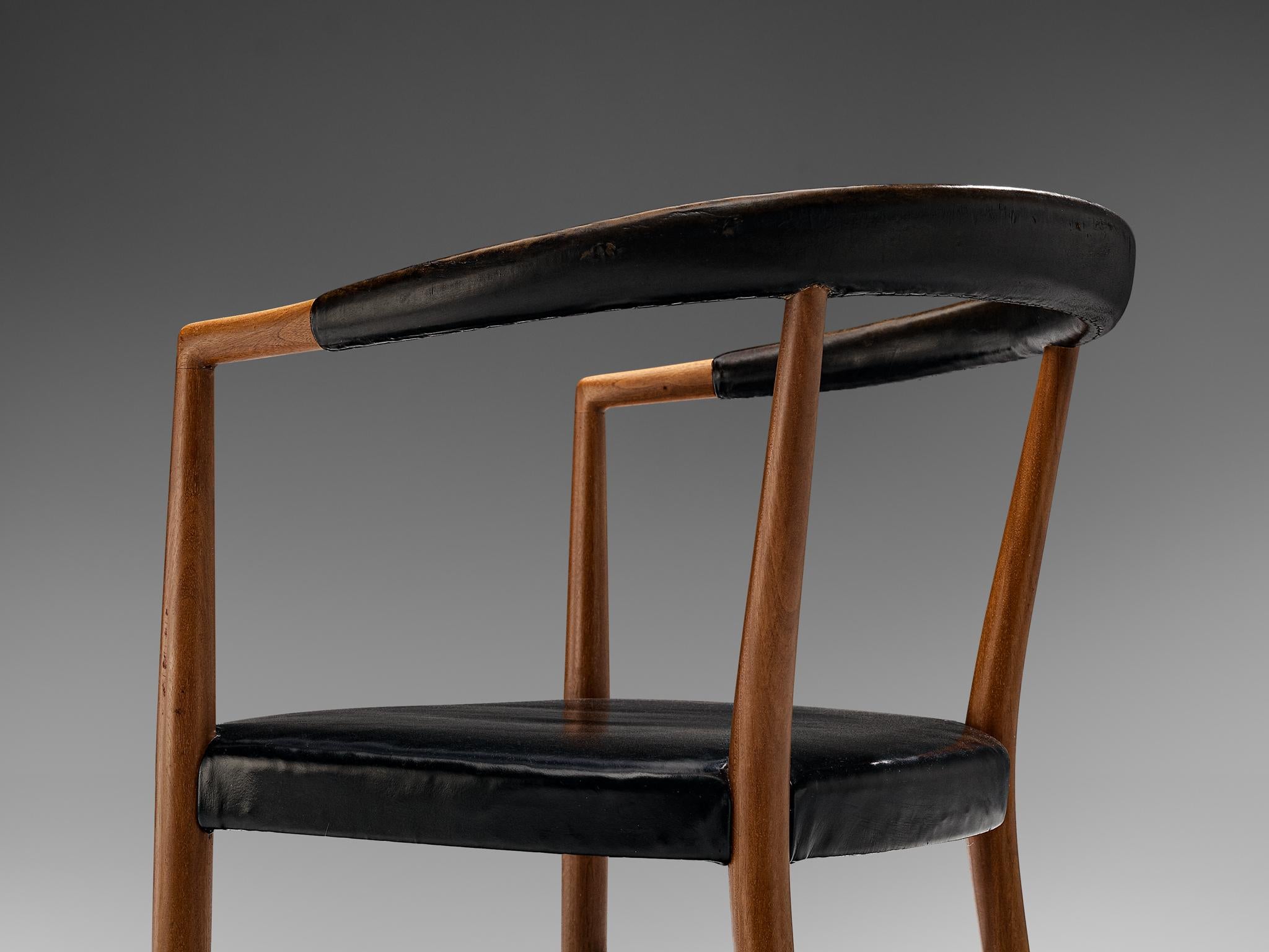 Mid-20th Century Jacob Kjær 'UN' Armchairs with Original Black Leather and Mahogany  For Sale