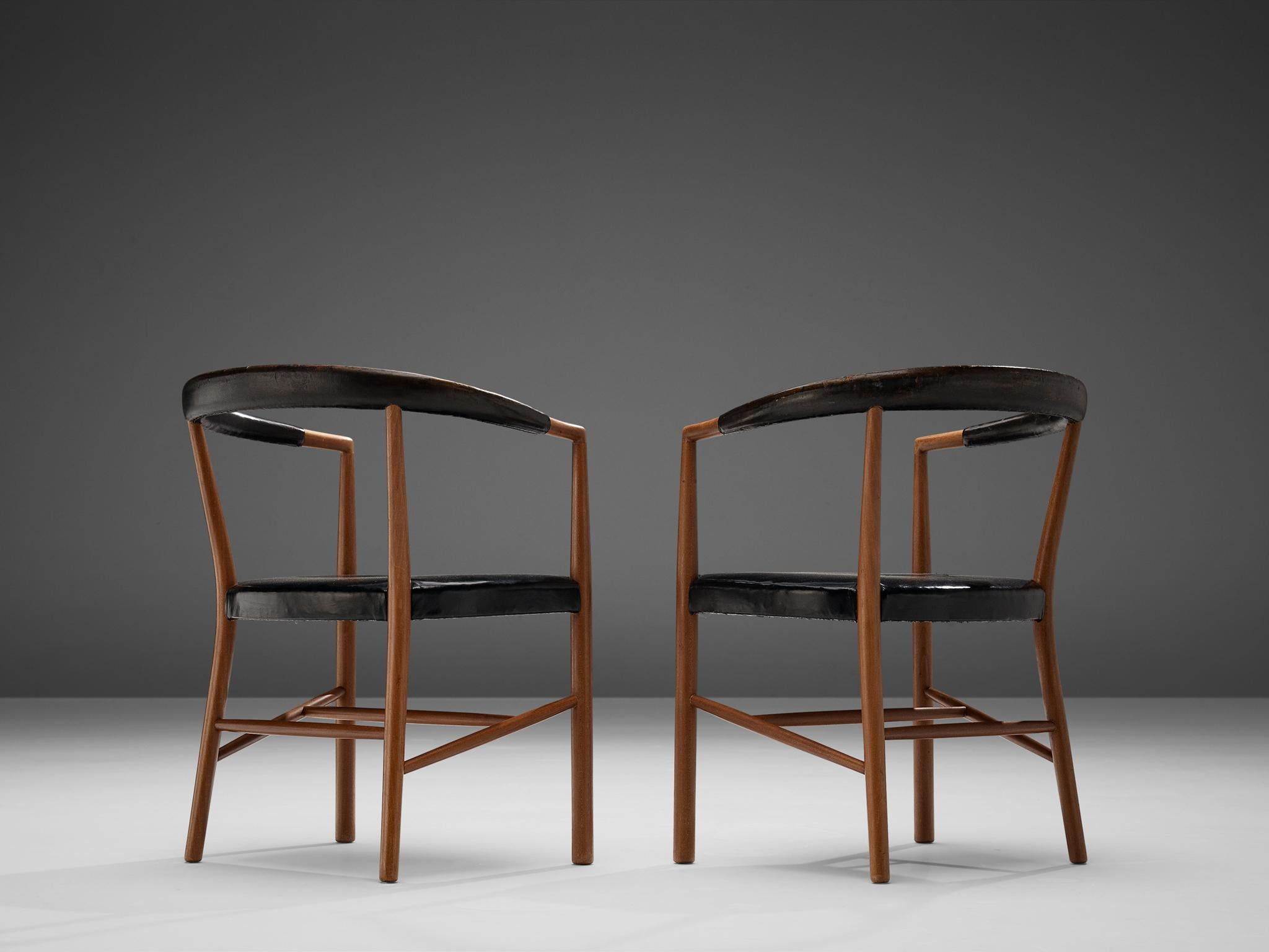 Scandinavian Modern Jacob Kjær 'UN' Set of Four Armchairs with Original Leather