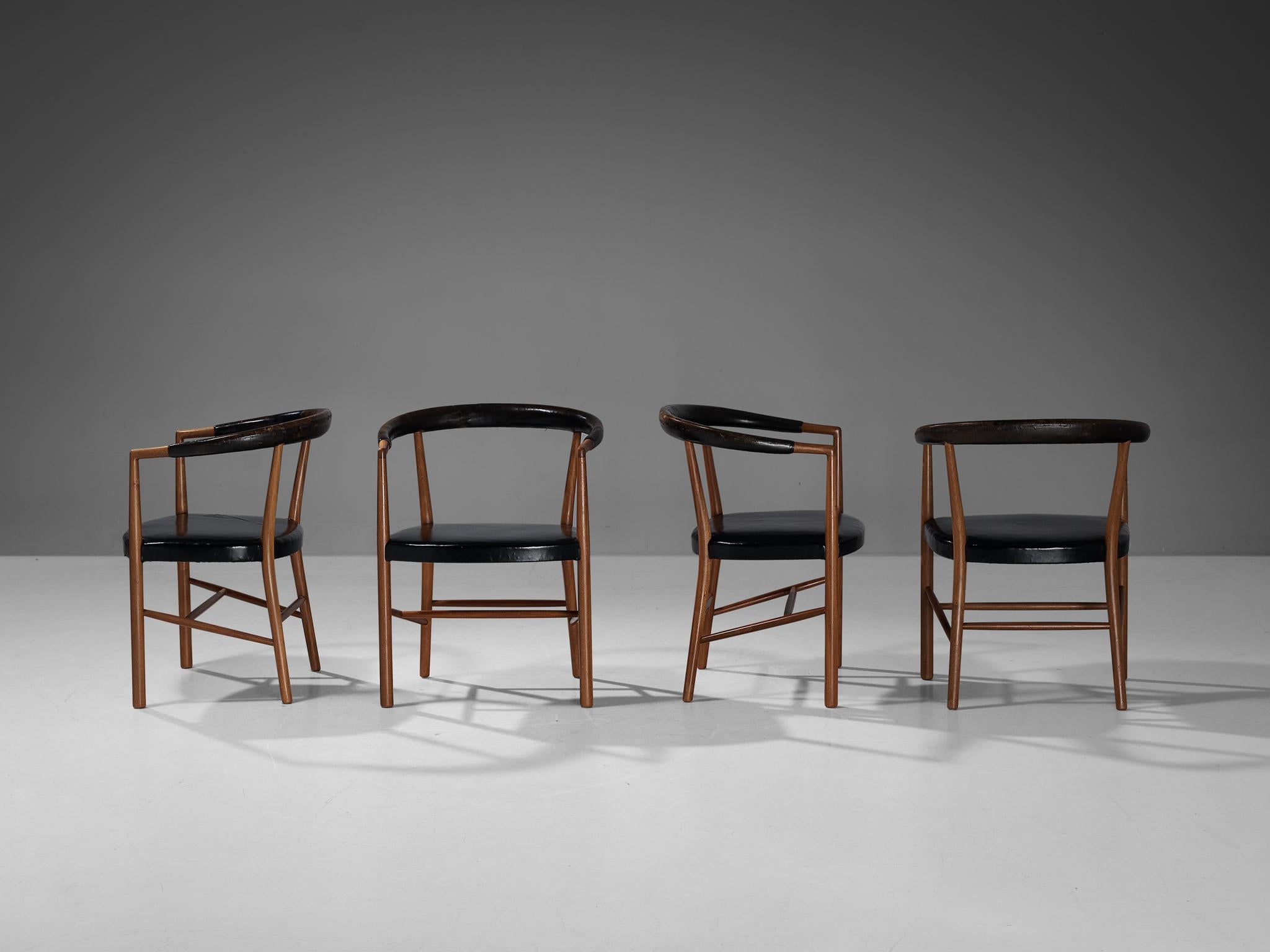 Danish Jacob Kjær 'UN' Set of Four Armchairs with Original Leather  For Sale