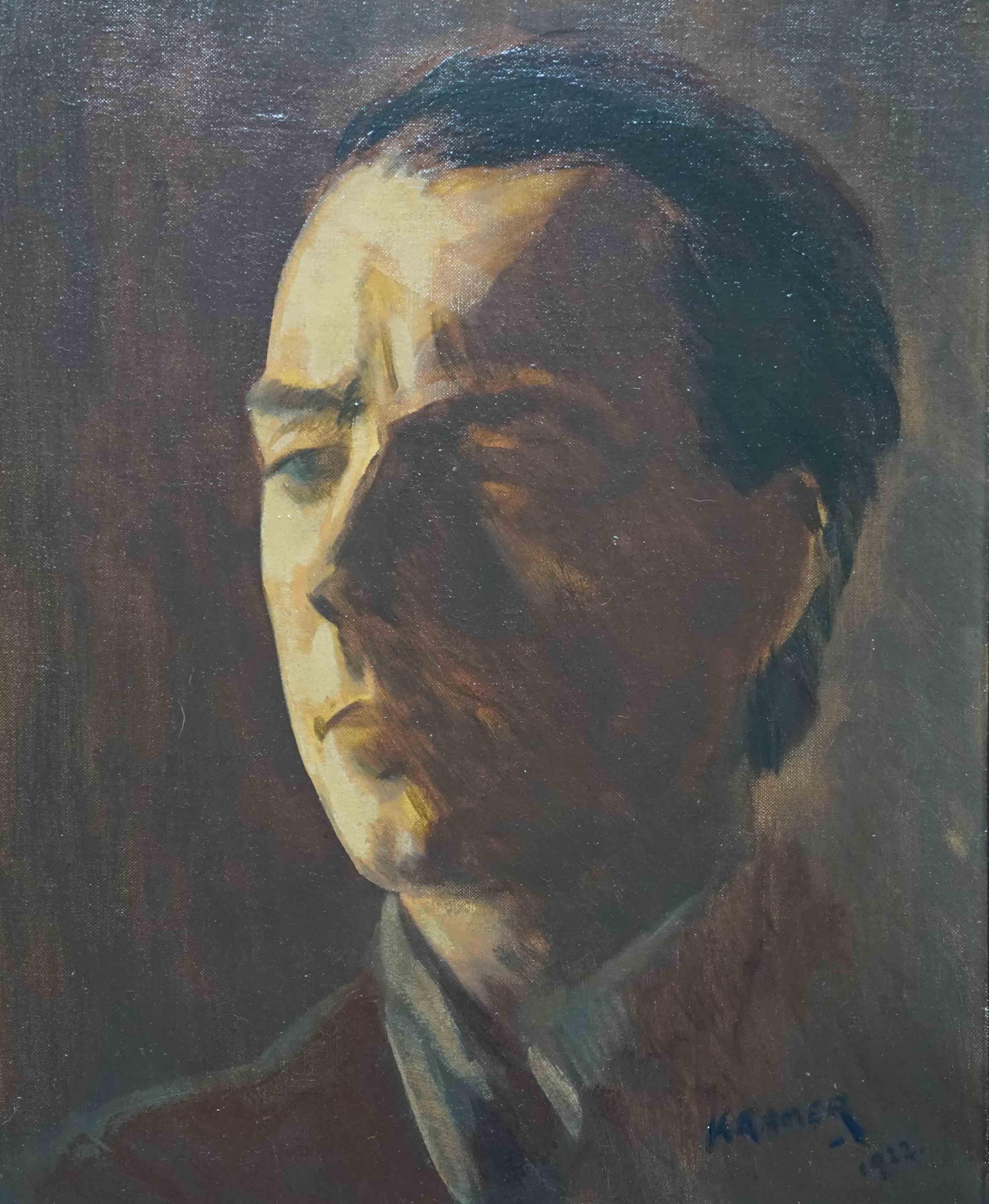 Portrait Head and Shoulders of a Man - Jewish 20s art male portrait oil painting - Painting by JACOB KRAMER