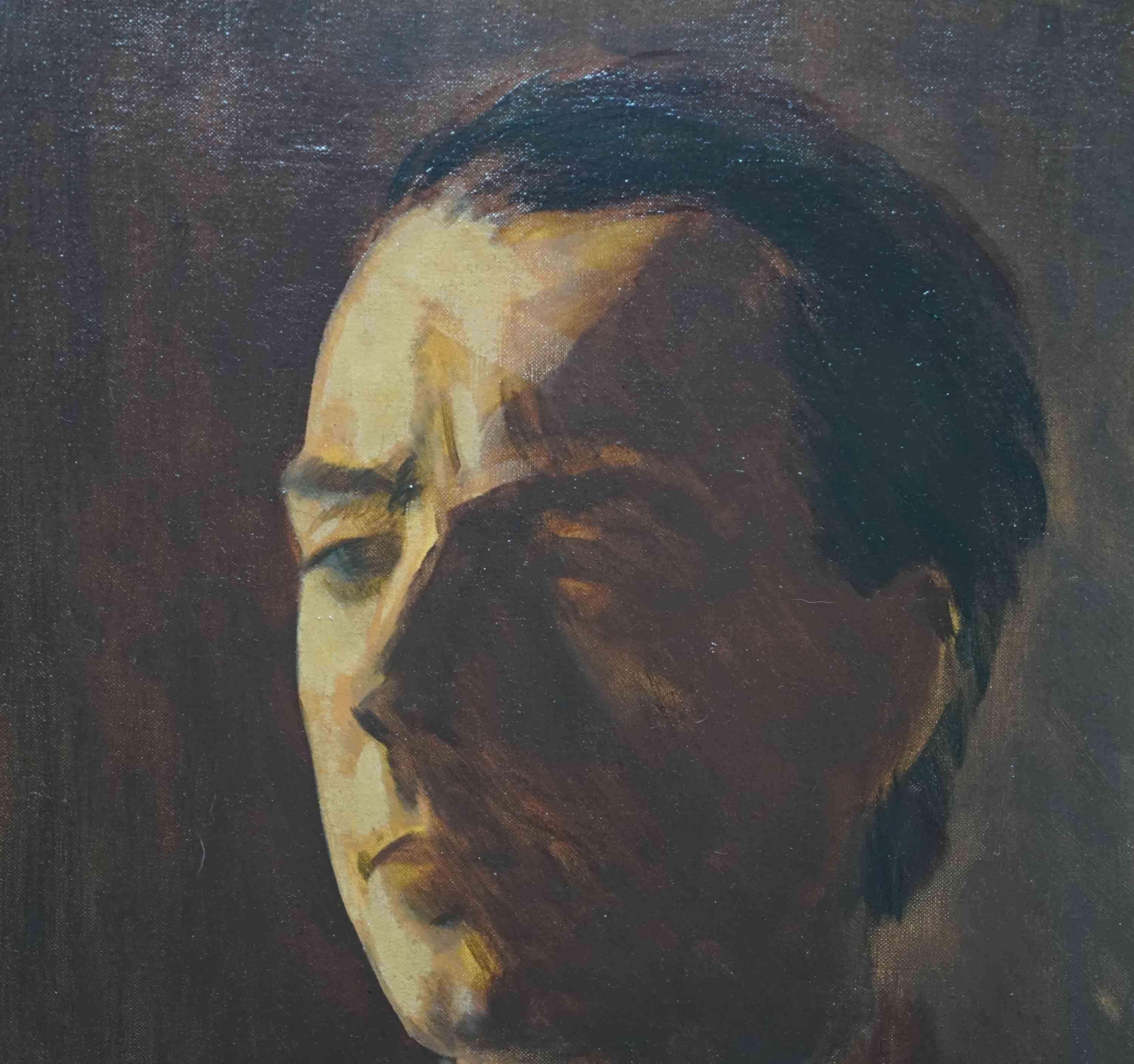 Portrait tête et épaules d'un homme - art juif des années 20 portrait masculin peinture à l'huile - Post-impressionnisme Painting par JACOB KRAMER
