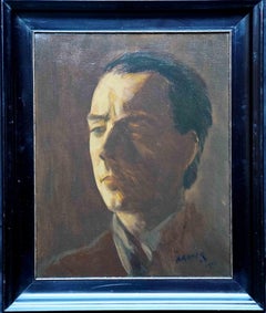 Porträtkopf und Schultern eines Mannes – jüdische Kunst des 20. Jahrhunderts, männliches Porträt, Ölgemälde