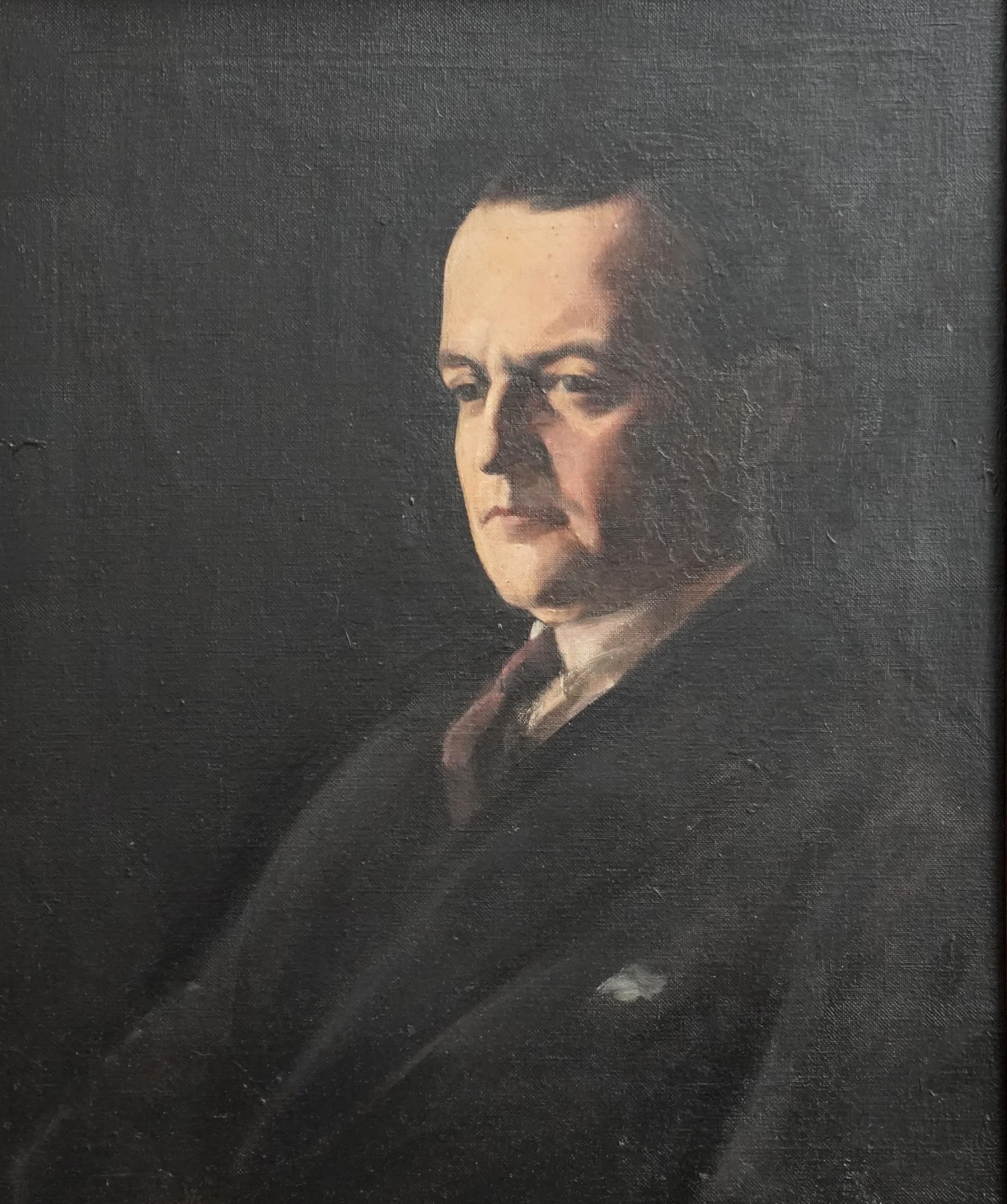 This superb portrait oil painting is by noted Russian Jewish artist Jacob Kramer. The sitter is a friend of the artist, George Hopkinson, proud Yorkshireman and textile businessman who was a director of a West Riding textile company. It is a profile