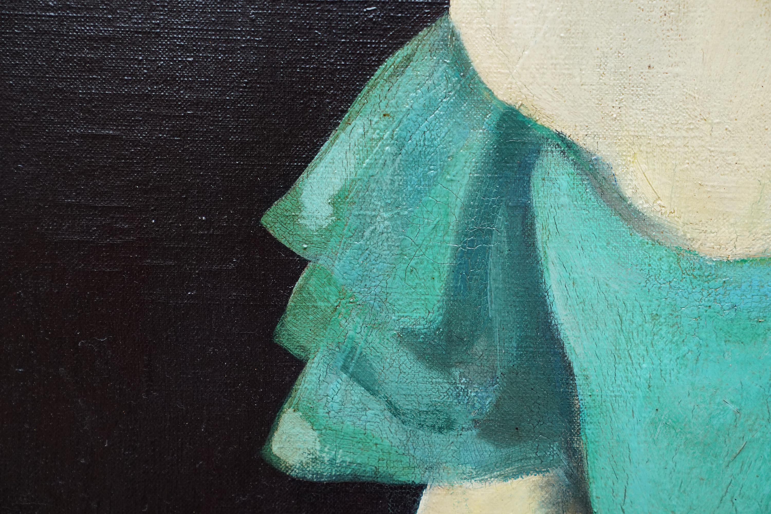 Portrait of Hilda Wilkinson in Green Dress - Jewish 20's Slade art oil painting For Sale 4