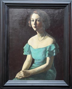 Portrait of Hilda Wilkinson in Green Dress - Jewish 20's Slade art oil painting