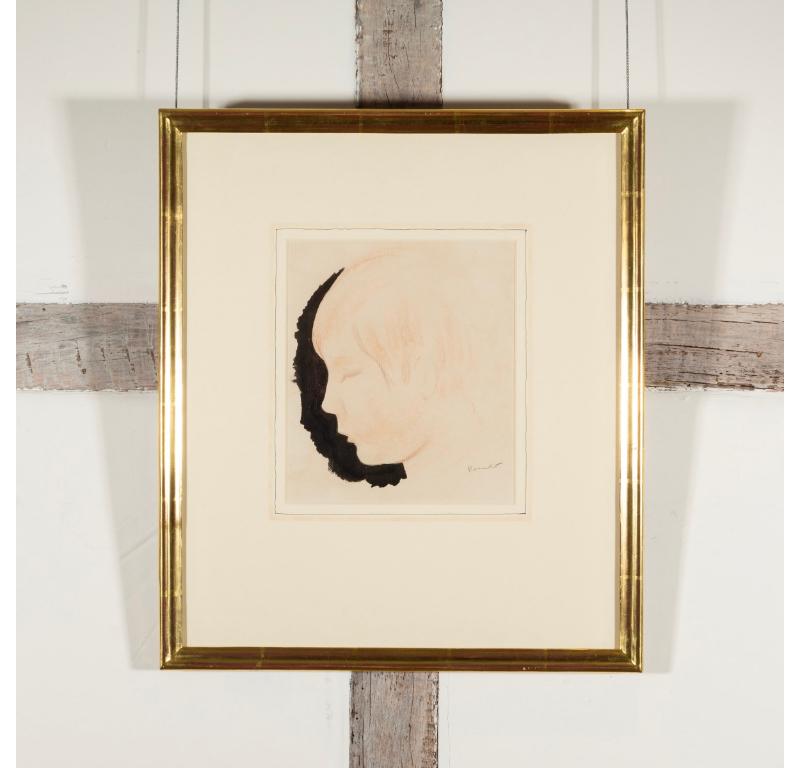 Studio di giovane ragazza, dipinto a inchiostro e pastello di Jacob Kramer - Art di JACOB KRAMER