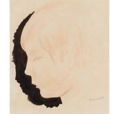 Étude d'une jeune fille - Dessin de portrait du 20e siècle à l'encre, au crayon et au crayon