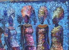 Poses galbées, peinture, acrylique sur toile