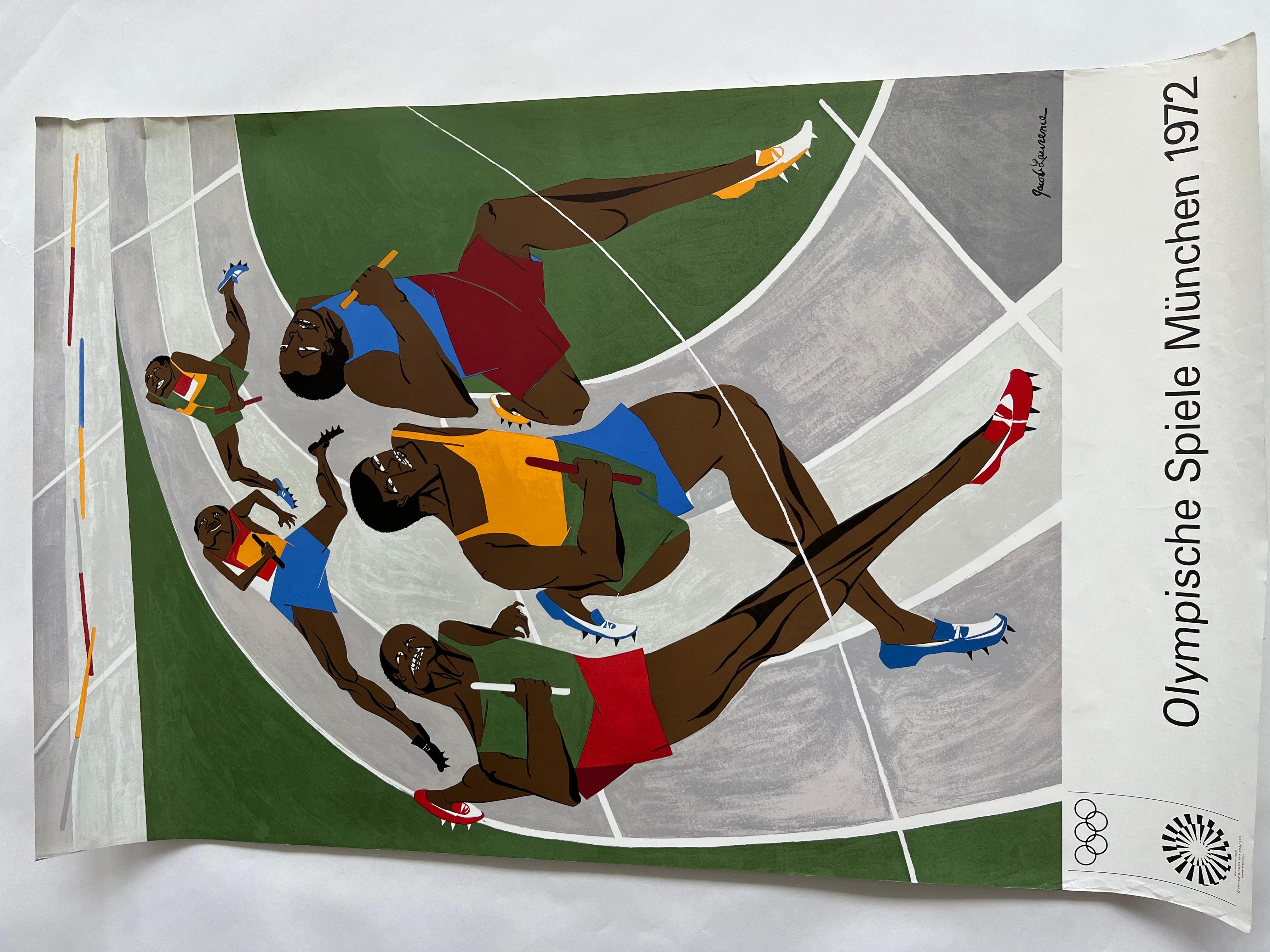 Mid-Century Modern Jacob Lawrence Poster The Relay Race Lithograph Olympic Games Munich 1972 For Sale