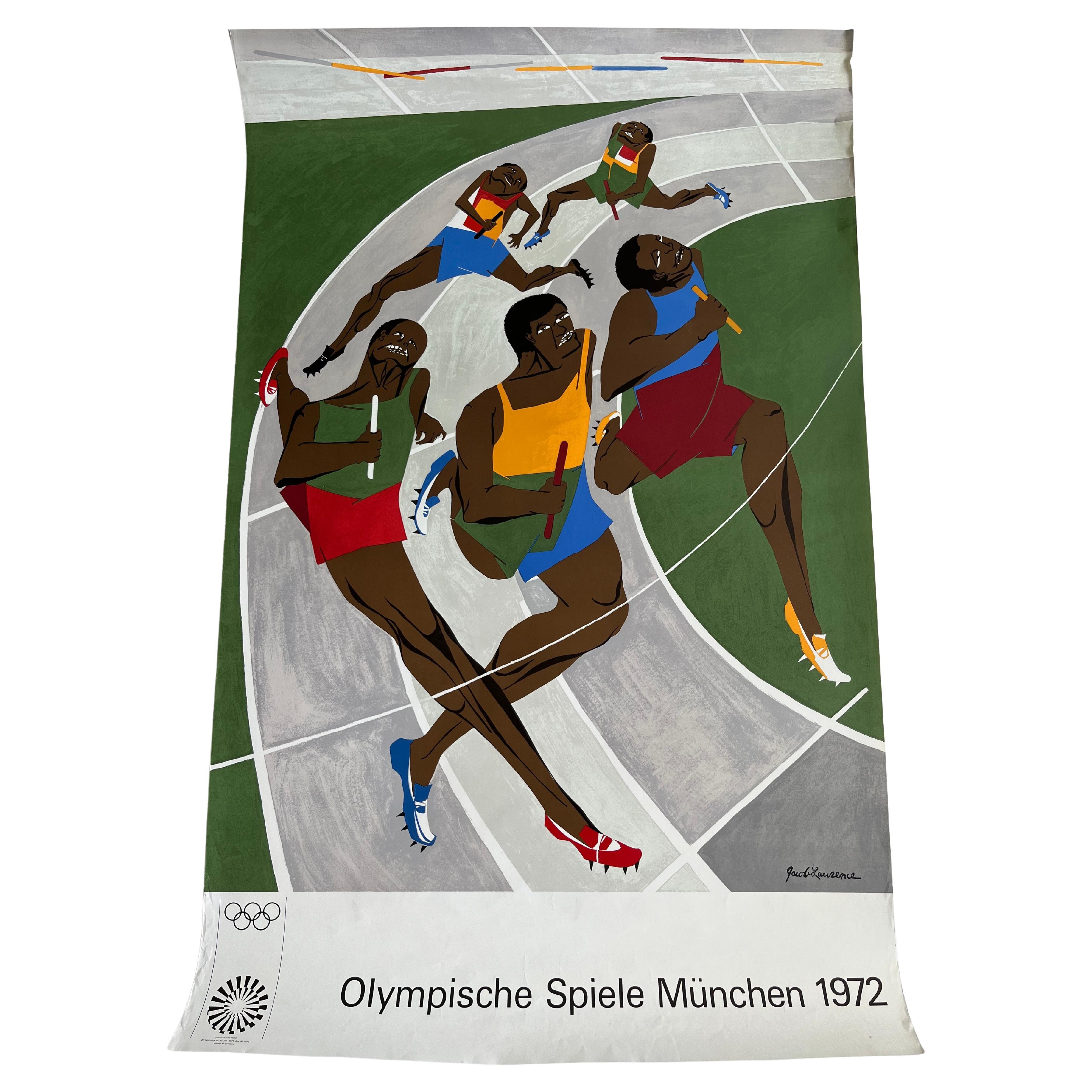 Jacob Lawrence Poster The Relay Race Lithograph Olympic Games Munich 1972 For Sale