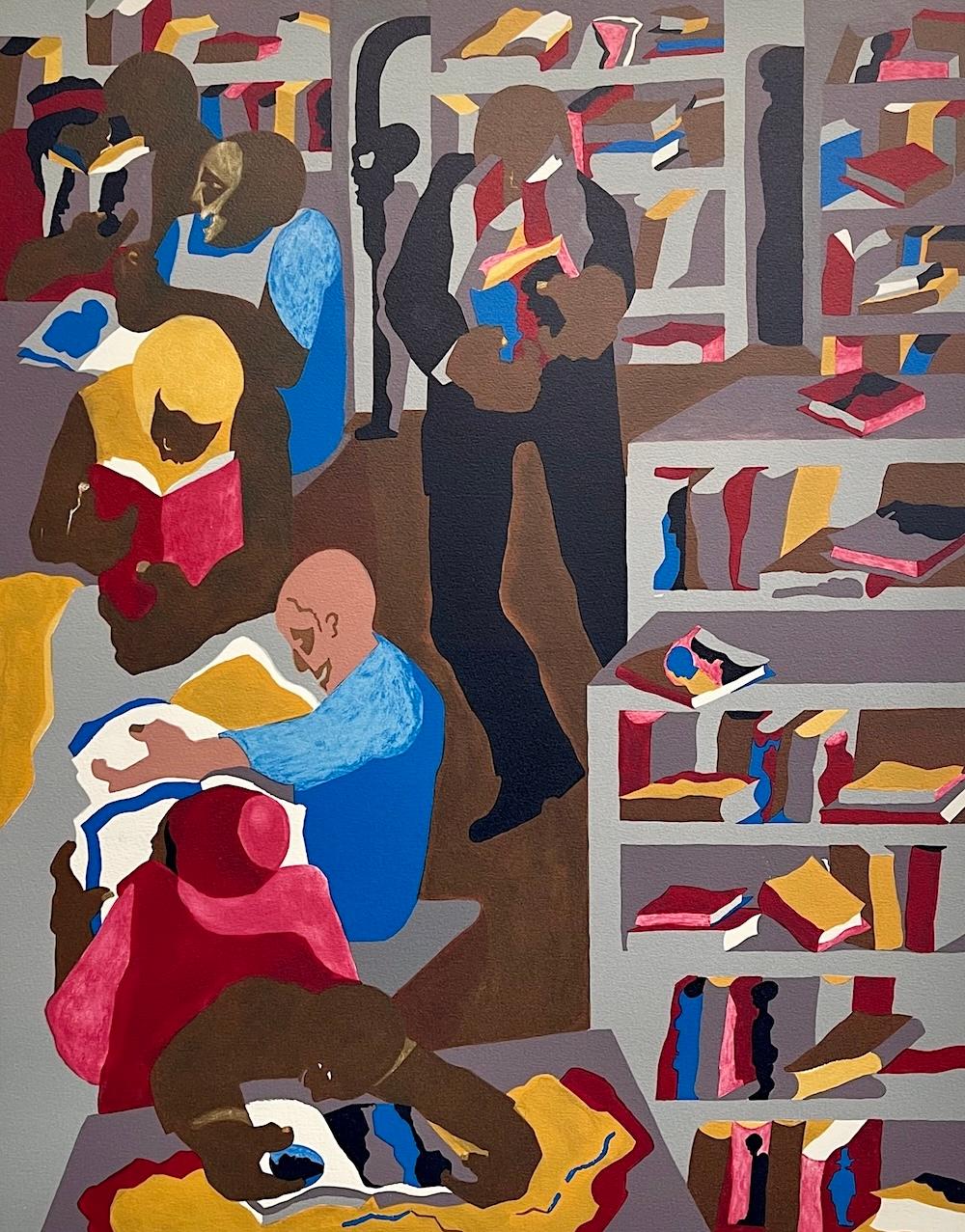 BIBLIOTECA DI SCHOMBURG 1986 Litografia, Storia afroamericana, Cultura nera - Print Contemporaneo di Jacob Lawrence