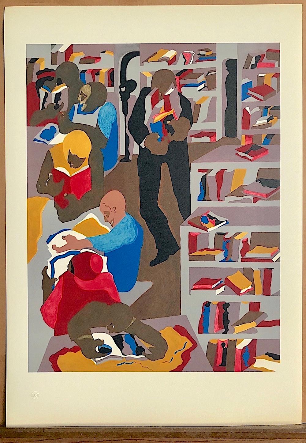SCHOMBURG LIBRARY Lithograph, African American History, Black Culture, Books - Contemporary Print by Jacob Lawrence