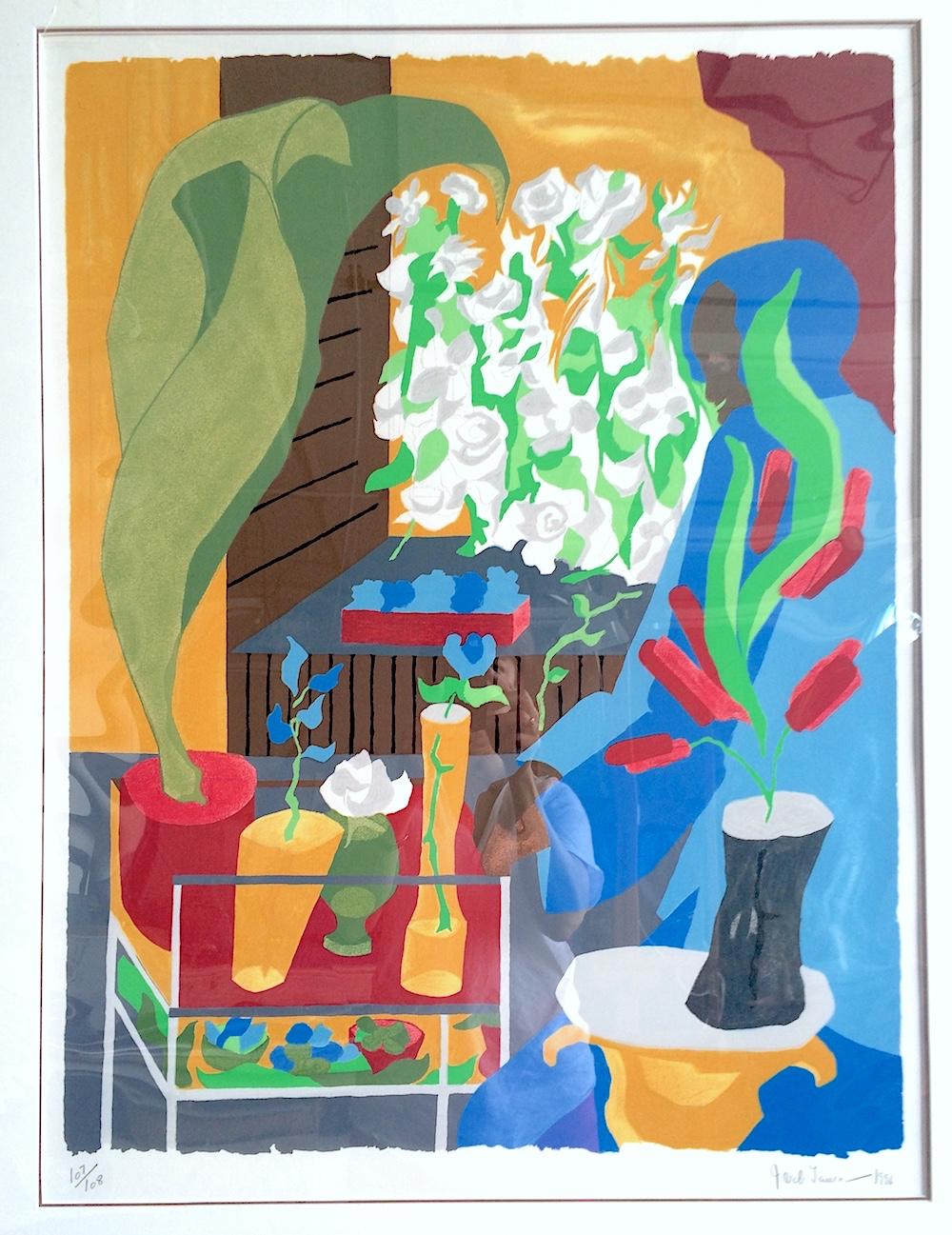 SUPERMARKET FLORA Signed Serigraph, Black Woman Flower Shopping, Matte Colors - Print by Jacob Lawrence